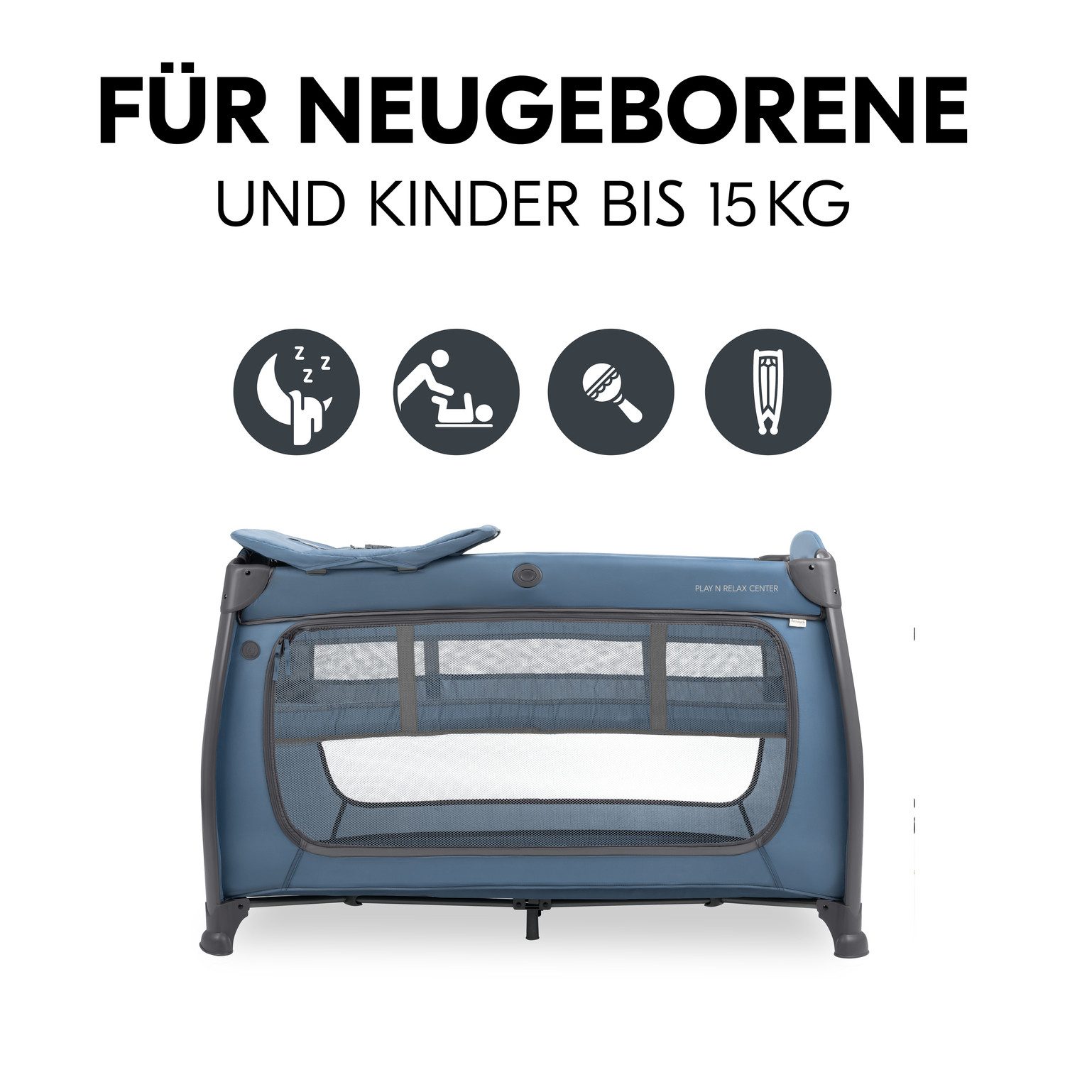 Hauck Baby-campingbed Play N Relax Center, dark blue inclusief newborn-inzet, verschoonruimte, uitgang, wielen