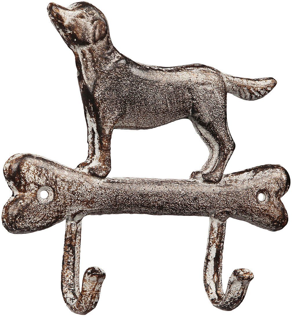 Ambiente Haus Wandhaak 2 haken van gietijzer - hond (1 stuk) wandkapstokken maat B/H: 19/18 cm bruin