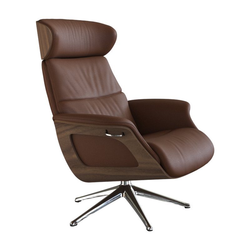 FLEXLUX Relaxfauteuil Clement relaxstoel, gestoffeerde stoel, ligstoel, TV-stoel, Rug- & hoofdverstelling, draaibaar, armleuning walnoot, voet aluminium