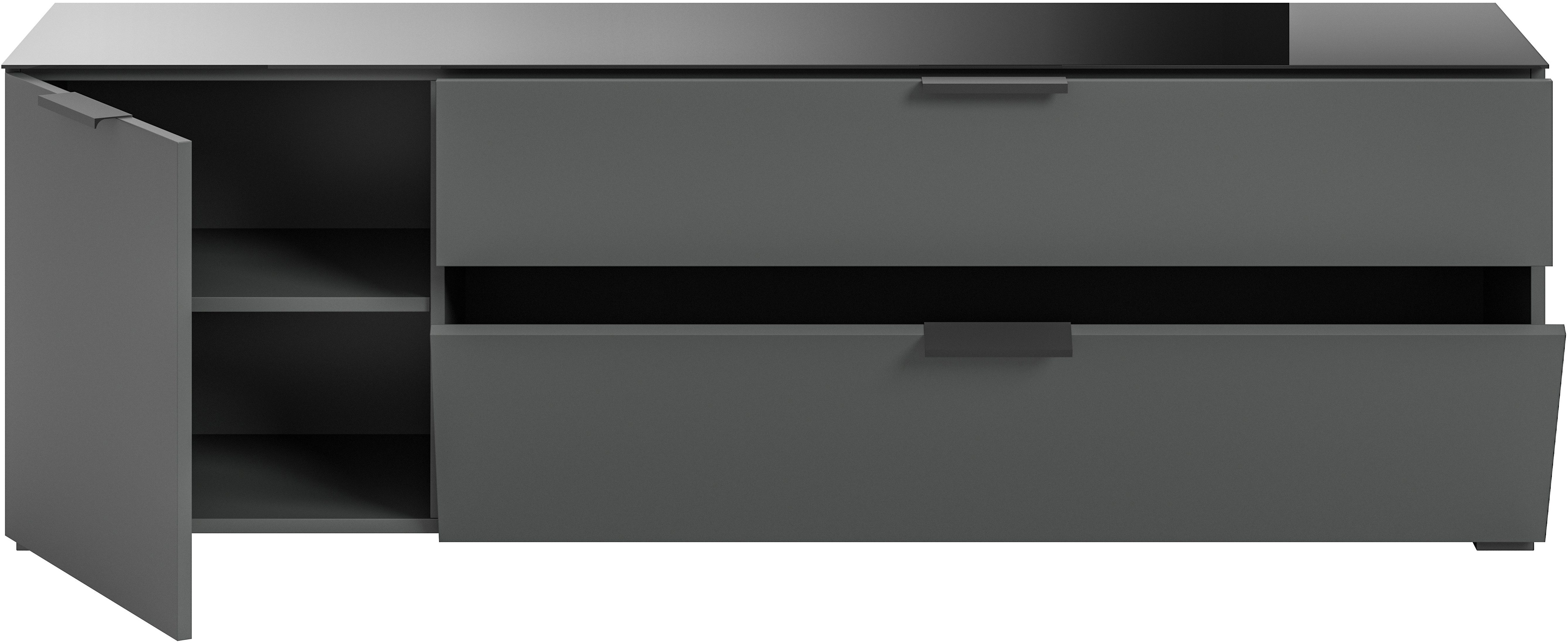 INOSIGN Tv-meubel Raio, Breedte 160 cm, 1 deur, 1 lade, 1 klep, Bovenblad met glazen plaat, tv-board, tv-kast, mediaboard, televisiekast