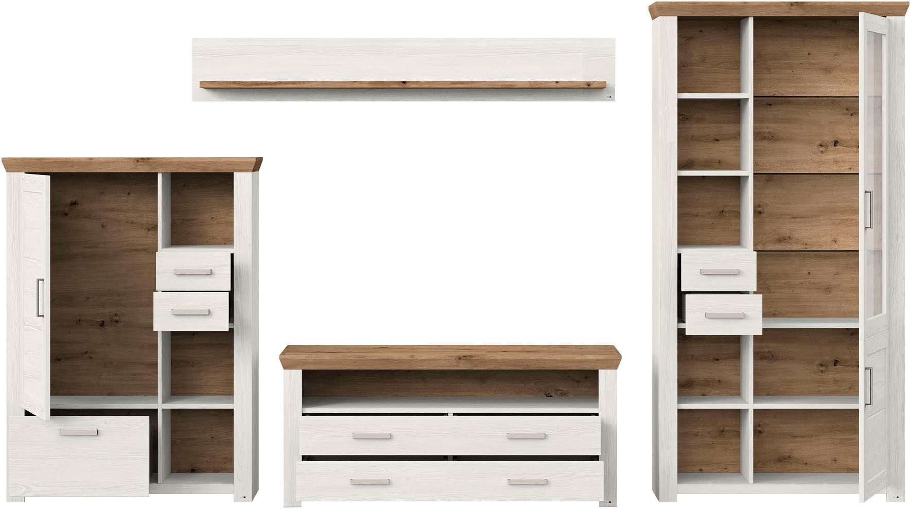 set one by Musterring Wandmeubel York Combinatie met 4 delen, in 3 kleurvarianten, totale breedte 370 cm (4-delig)