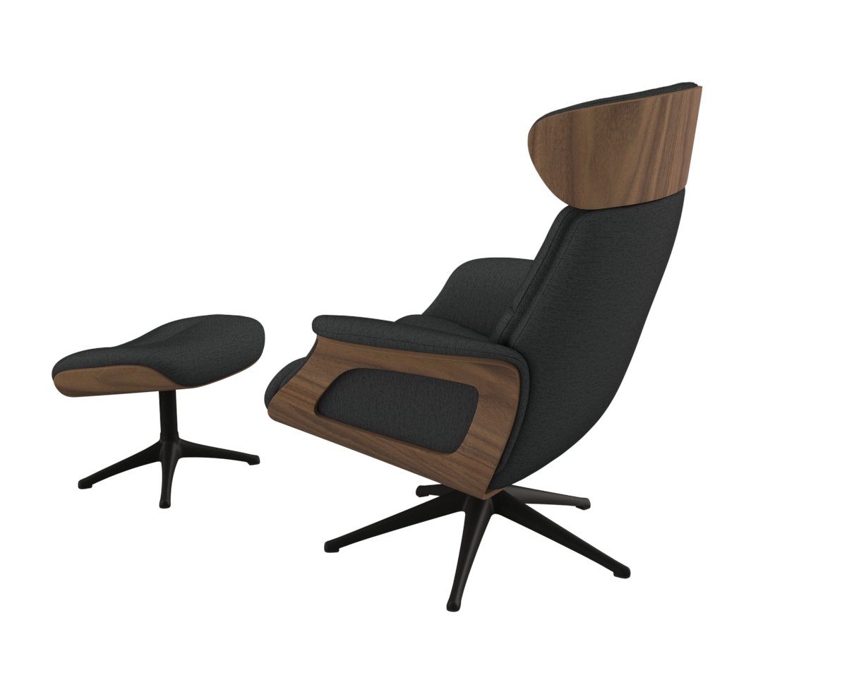 FLEXLUX Relaxfauteuil Clement relaxstoel, gestoffeerde stoel, ligstoel, TV-stoel, Rug- & hoofdverstelling, draaibaar, armleuning walnoot, voet zwart