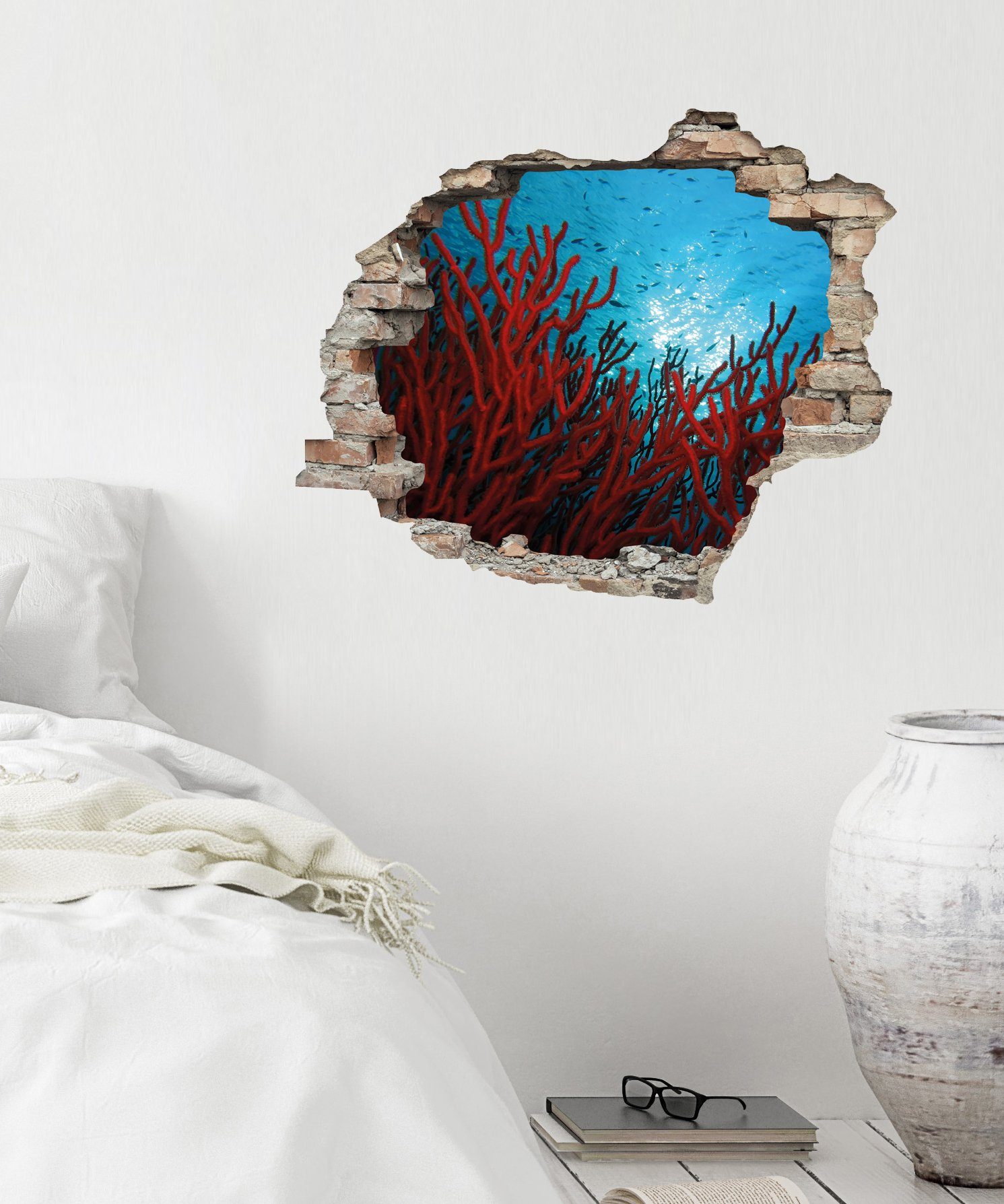 queence Wandfolie Koraal Muursticker, muurdecoratie, zelfklevend, 3D, muurdurchbraak (1 stuk)