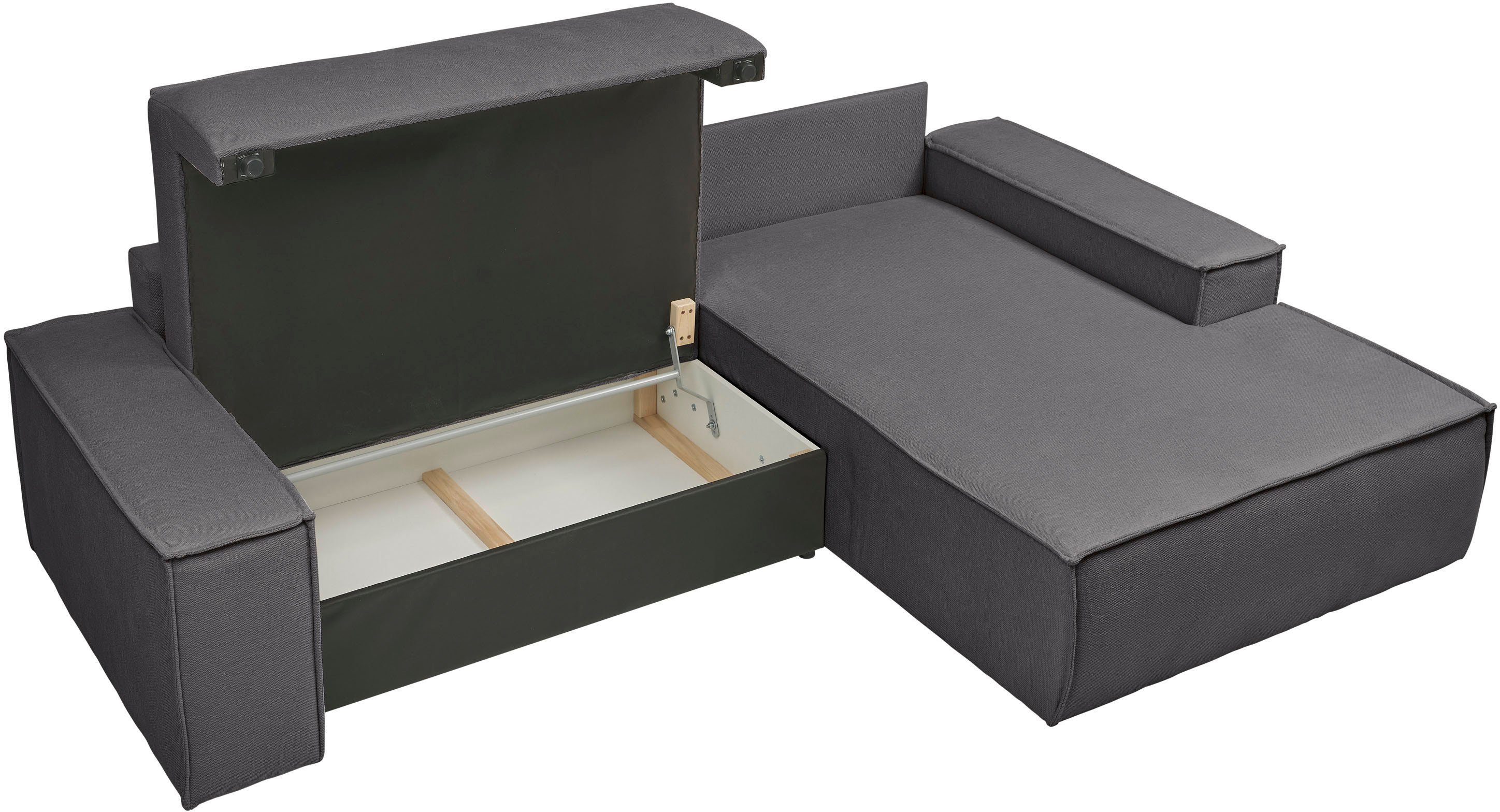 andas Hoekbank Finnley slaapbank 267 cm in Bouclé, fijne structuur en cord, L-vorm