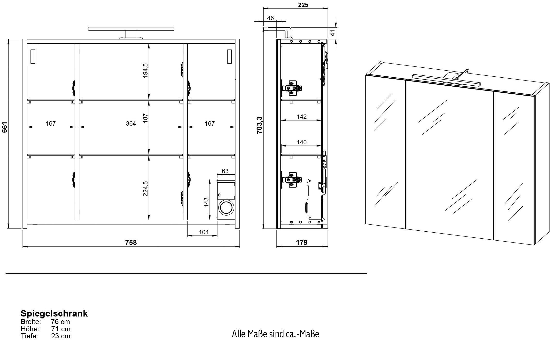 GERMANIA Badkamerserie Torrance Wastafelonderkast, spiegelkast met verlichting, hoge kast (3-delig)
