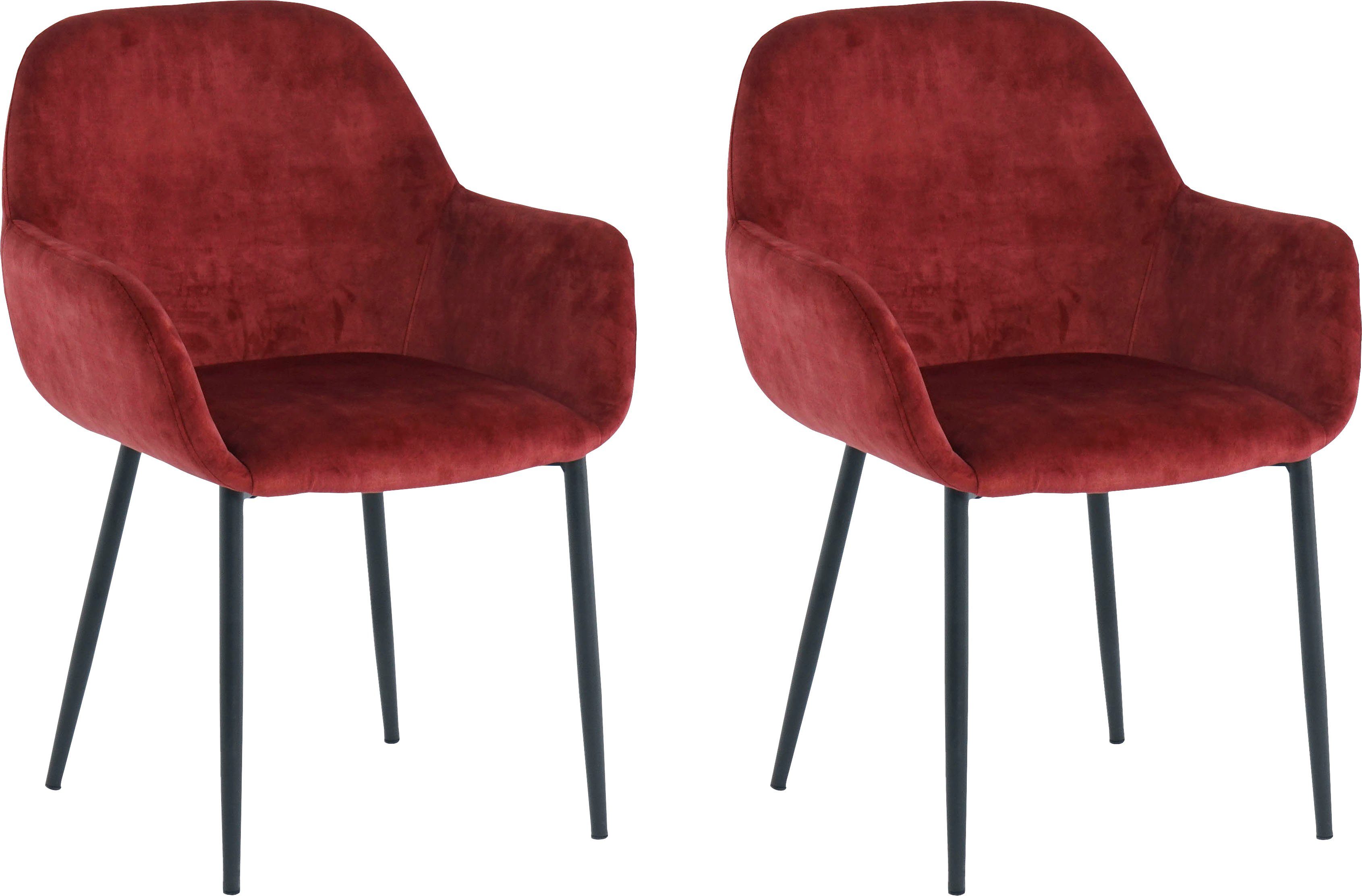SIT Stoel met armleuningen glamoureuze bekleding in fluwelige look (set, 2 stuks) 4 poot stoelen rood