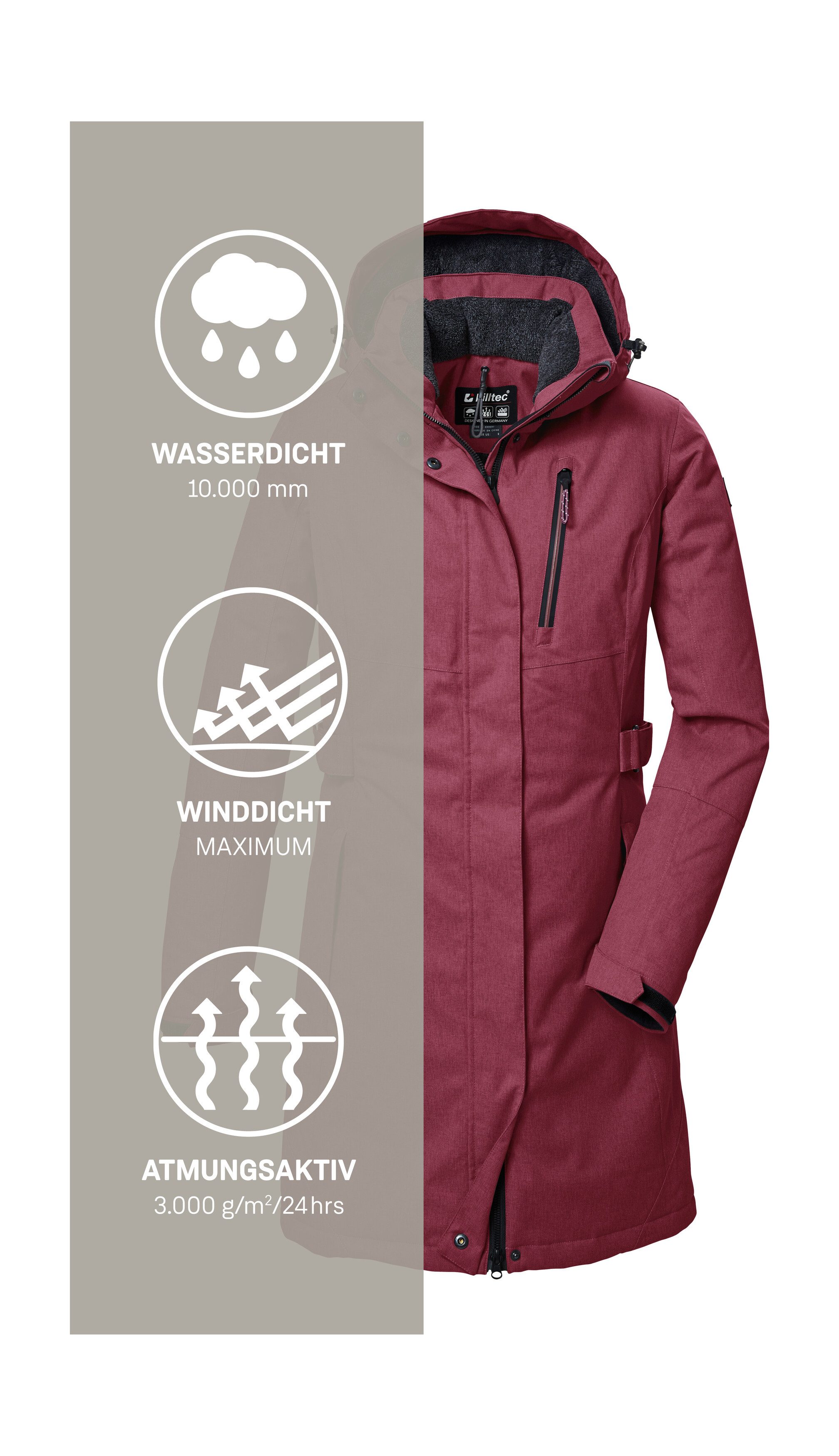 Killtec Parka KOW 303 WMN PRK Waterdichte, ademende damesparka met afneembare capuchon