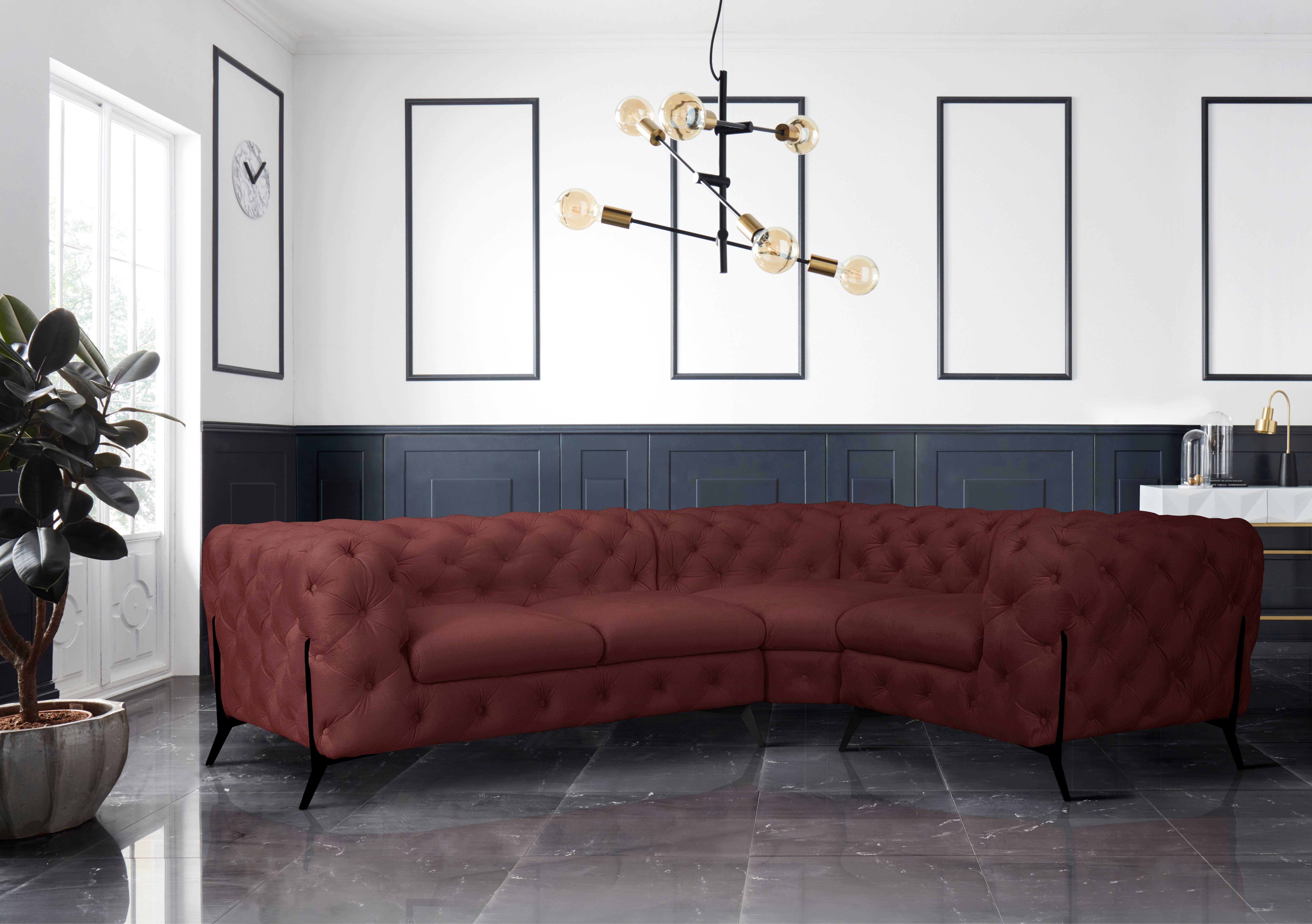 Leonique Chesterfield-bank Amaury L-vorm moderne chersterfield-look, breedte 262 cm, kleur van de poten ter keuze