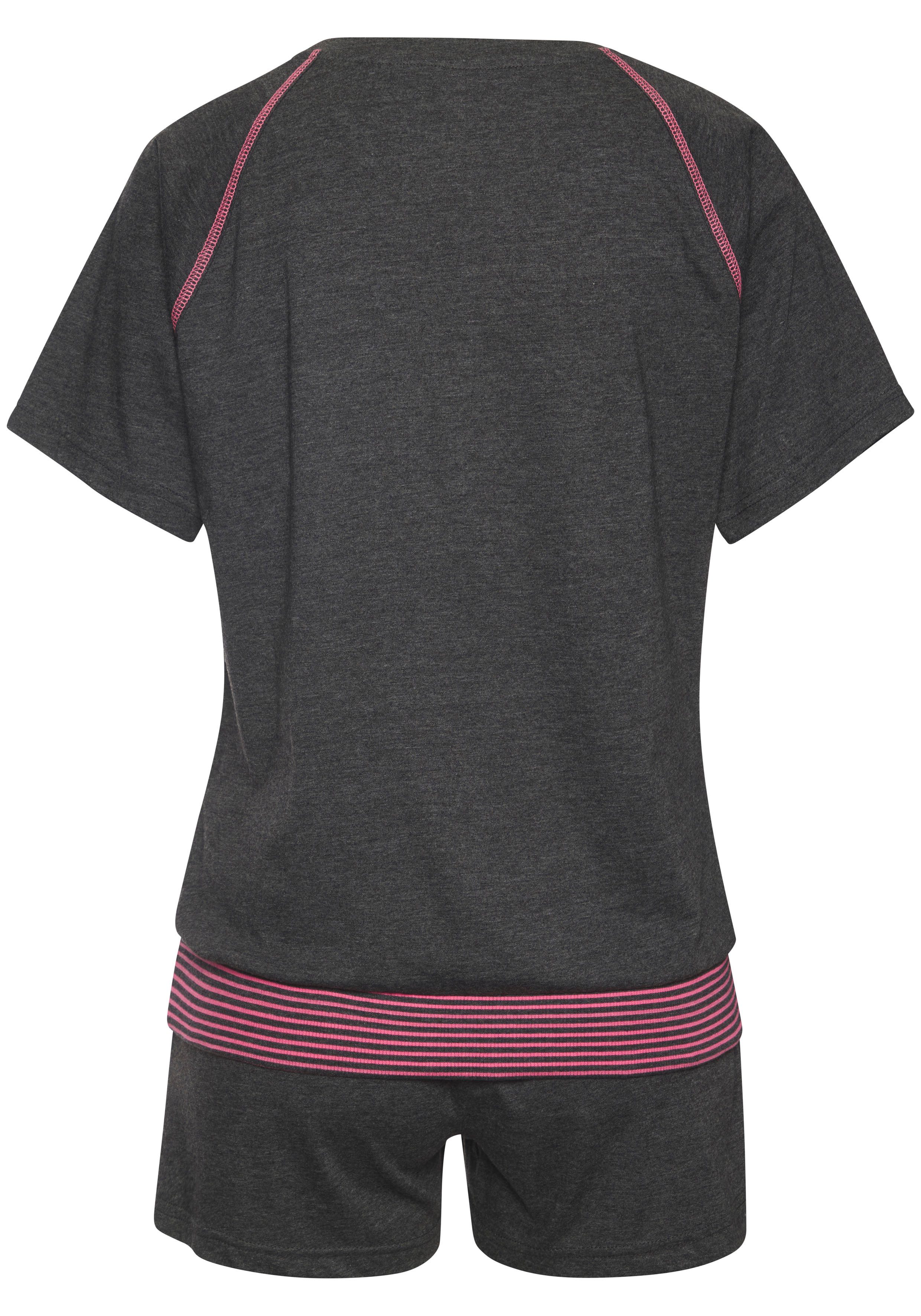 Vivance Dreams Shortama met decoratieve flatlock-naden in neonkleuren (2-delig)