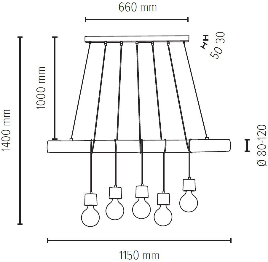 SPOT Light Hanglamp TRABO PINO Hanglamp, houten balk van massief grenenhout, hout grijs gebeitst