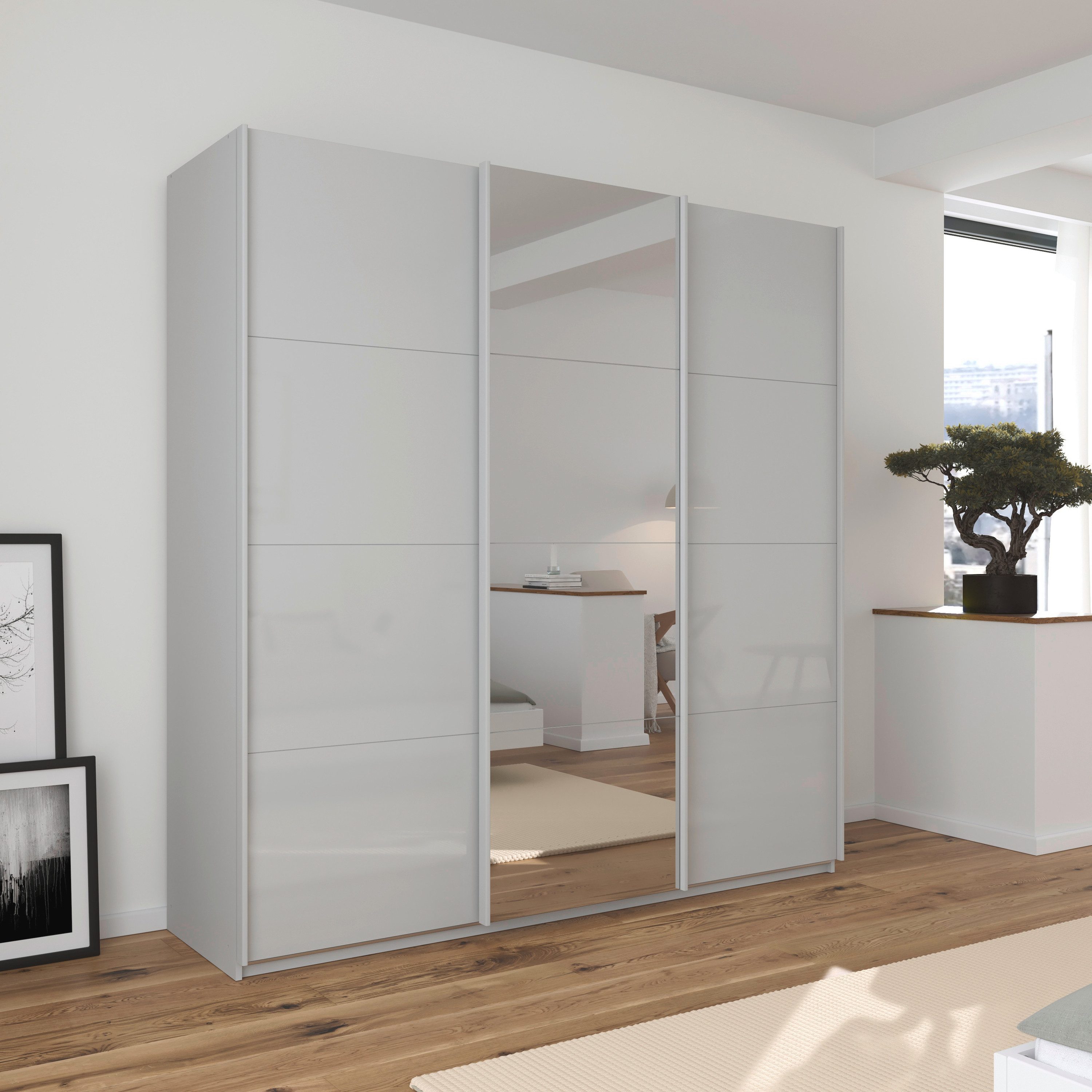 rauch Schuifdeurkast Kledingkasten kast garderobe AGORDO met glazen front doordachte binnenuitrusting, in 4 breedtes en 2 hoogtes made in germany