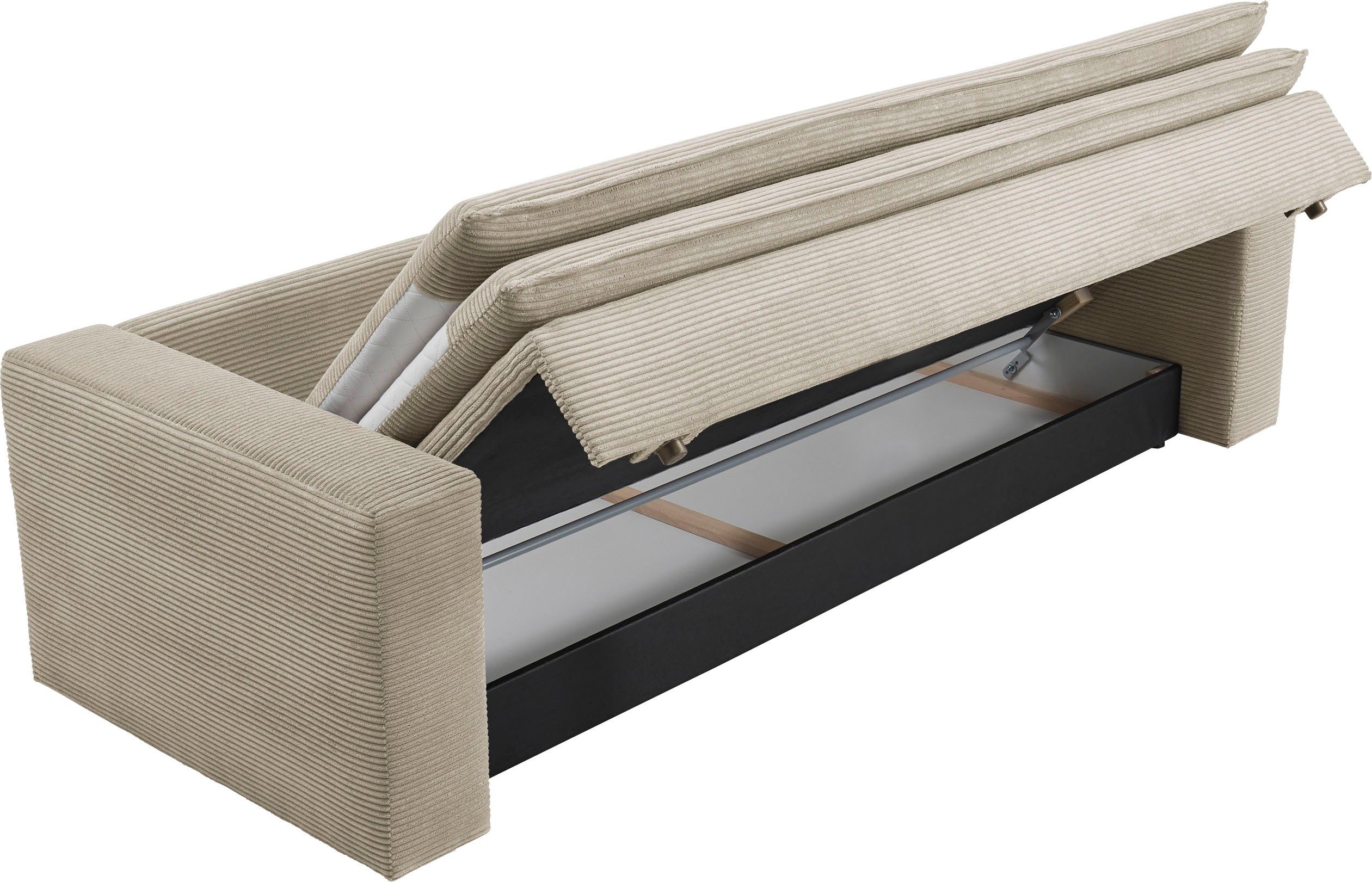 Places of Style 3-zitsbank PIAGGE Cord-bekleding - met slaapfunctie en bedkist, met praktische topmatras