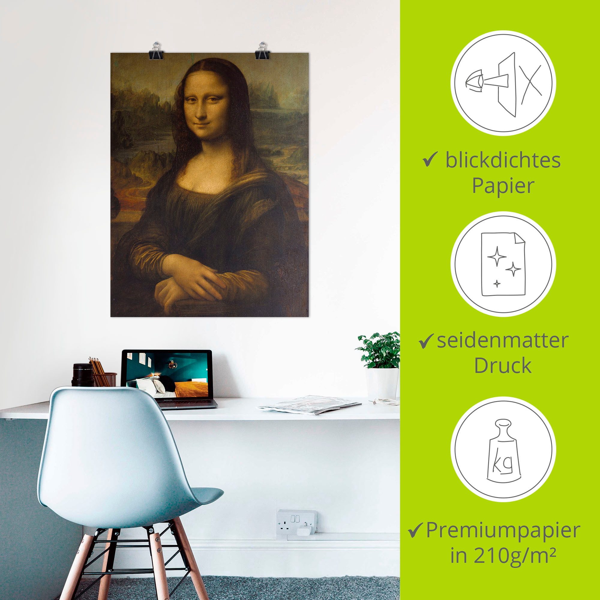 Artland Artprint Mona Lisa. Omstreeks 1503 als artprint op linnen, poster in verschillende formaten maten