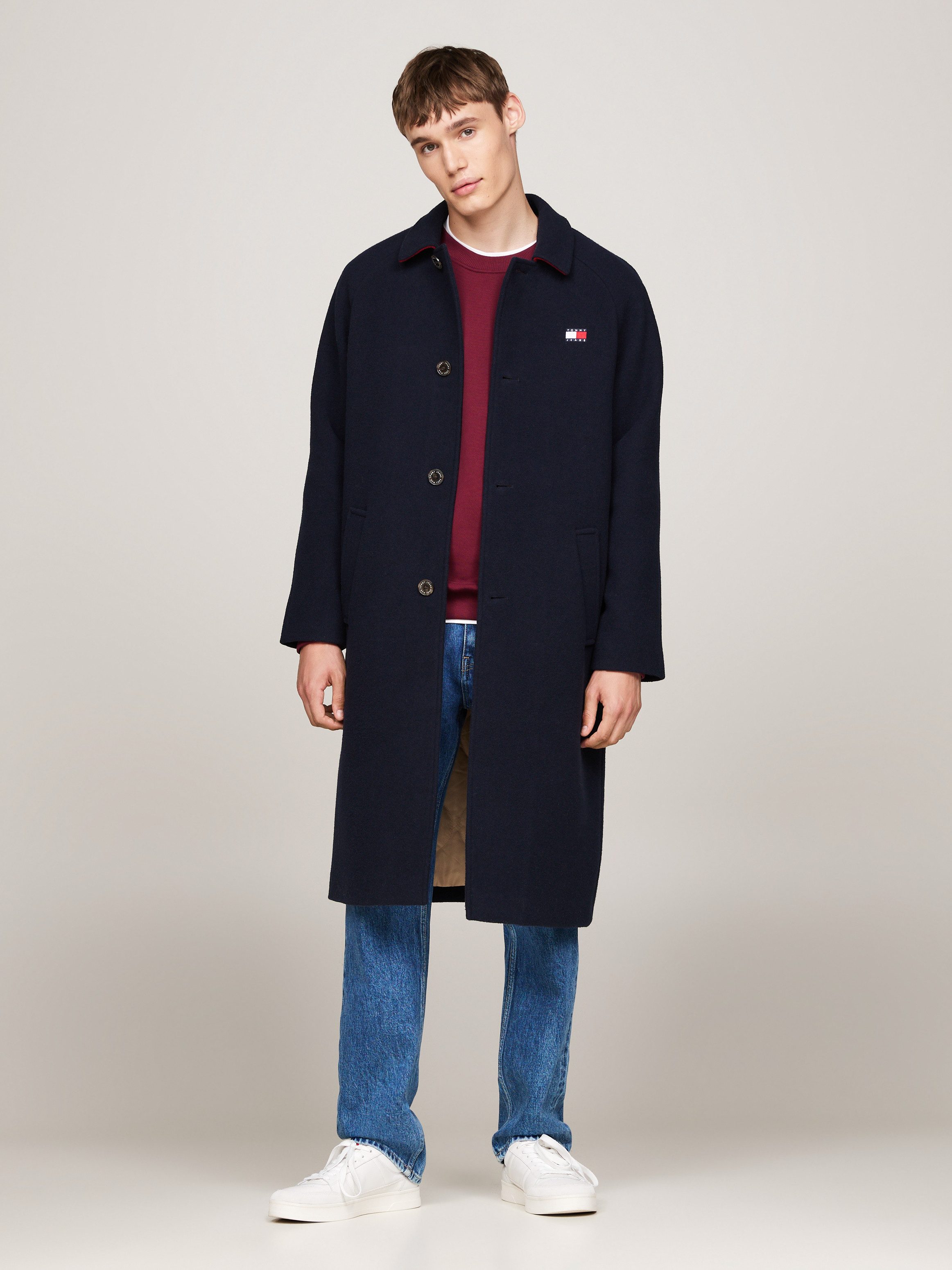 TOMMY JEANS Lange jas TJM WOOL COAT met half gespreide kraag