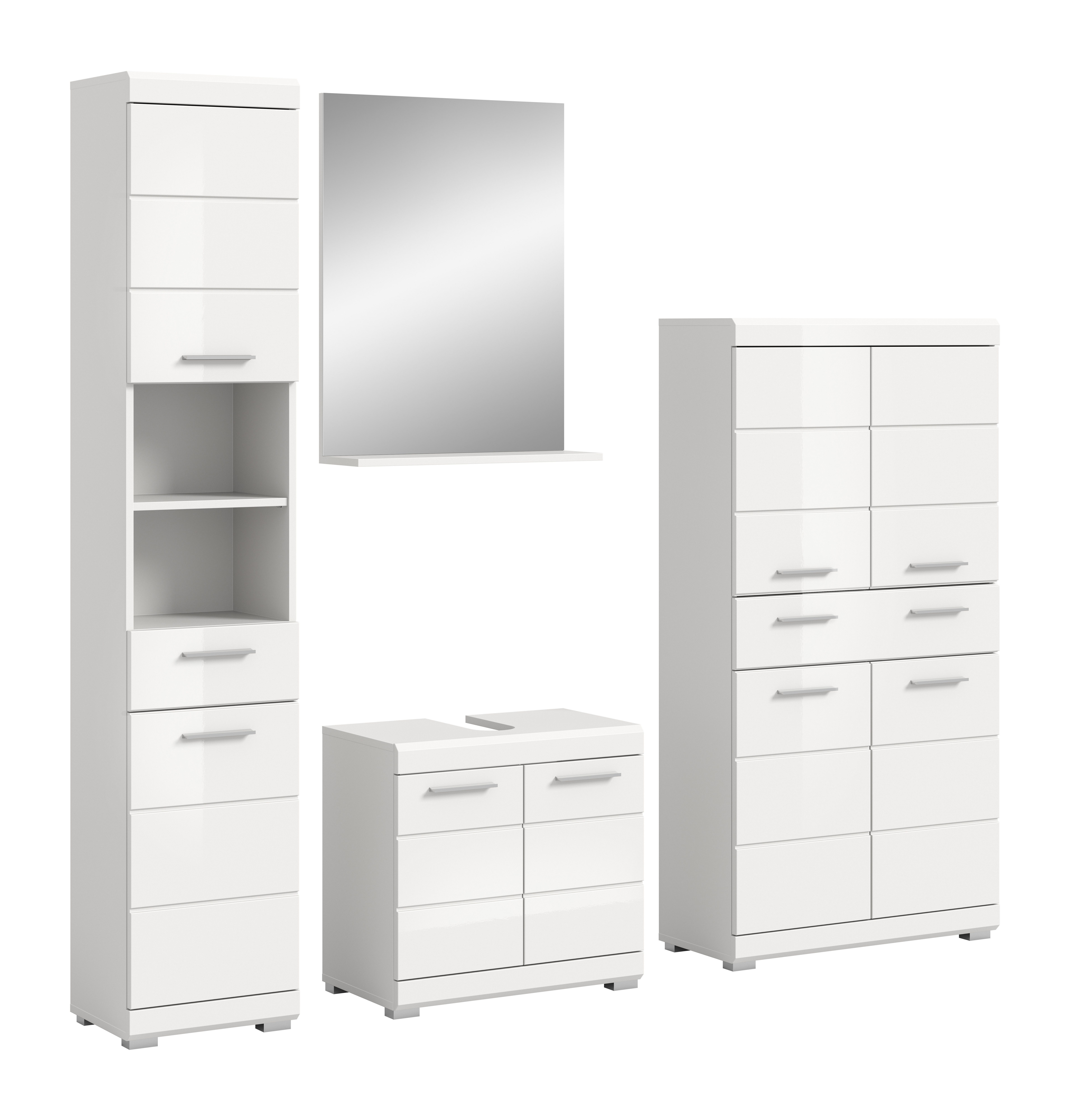 INOSIGN Badkamerserie Siena, 4-delig, bestaande uit: Hoge kast, wastafelonderkast, badkamer spiegel, middenkast (set, 4-delig) badmeubelsets