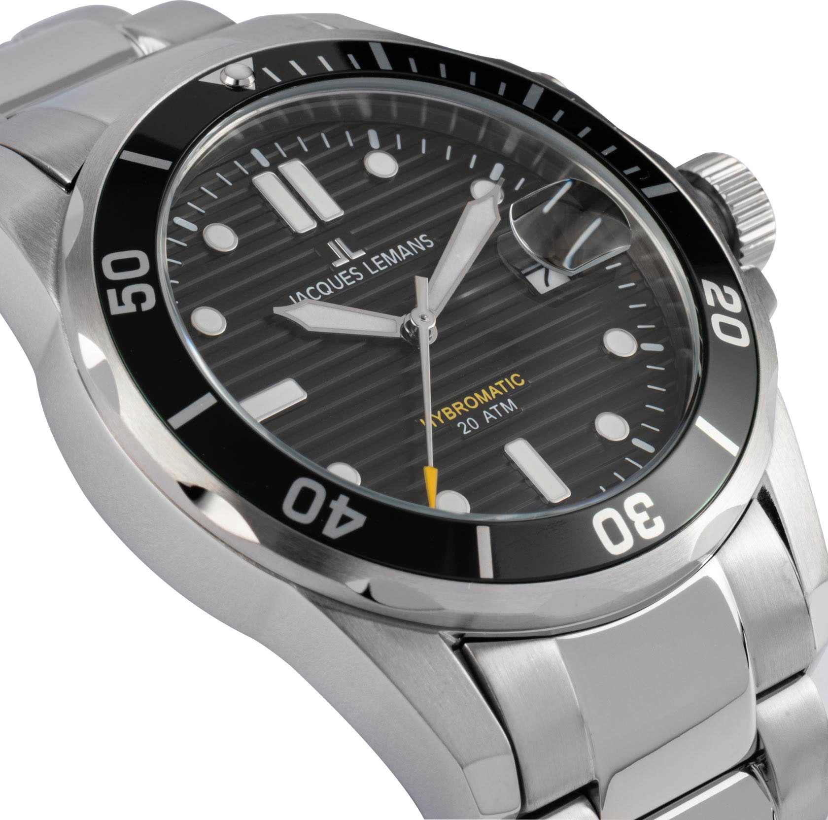 Jacques Lemans Kinetic horloge Hybromatic Polshorloge, herenhorloge, siliconen band, analoog, datum, lichtgevende wijzers