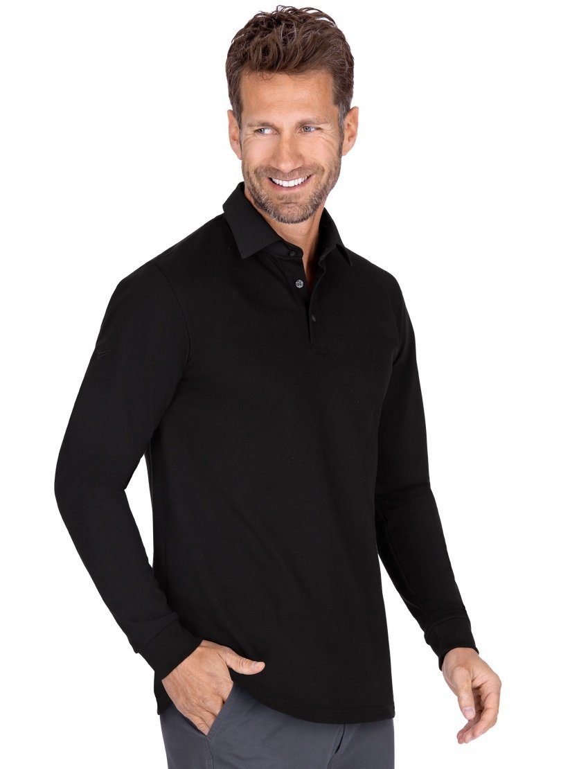 Trigema Poloshirt TRIGEMA business poloshirt met lange mouwen en overhemdkraag (1-delig) heren t-shirts maat M zwart