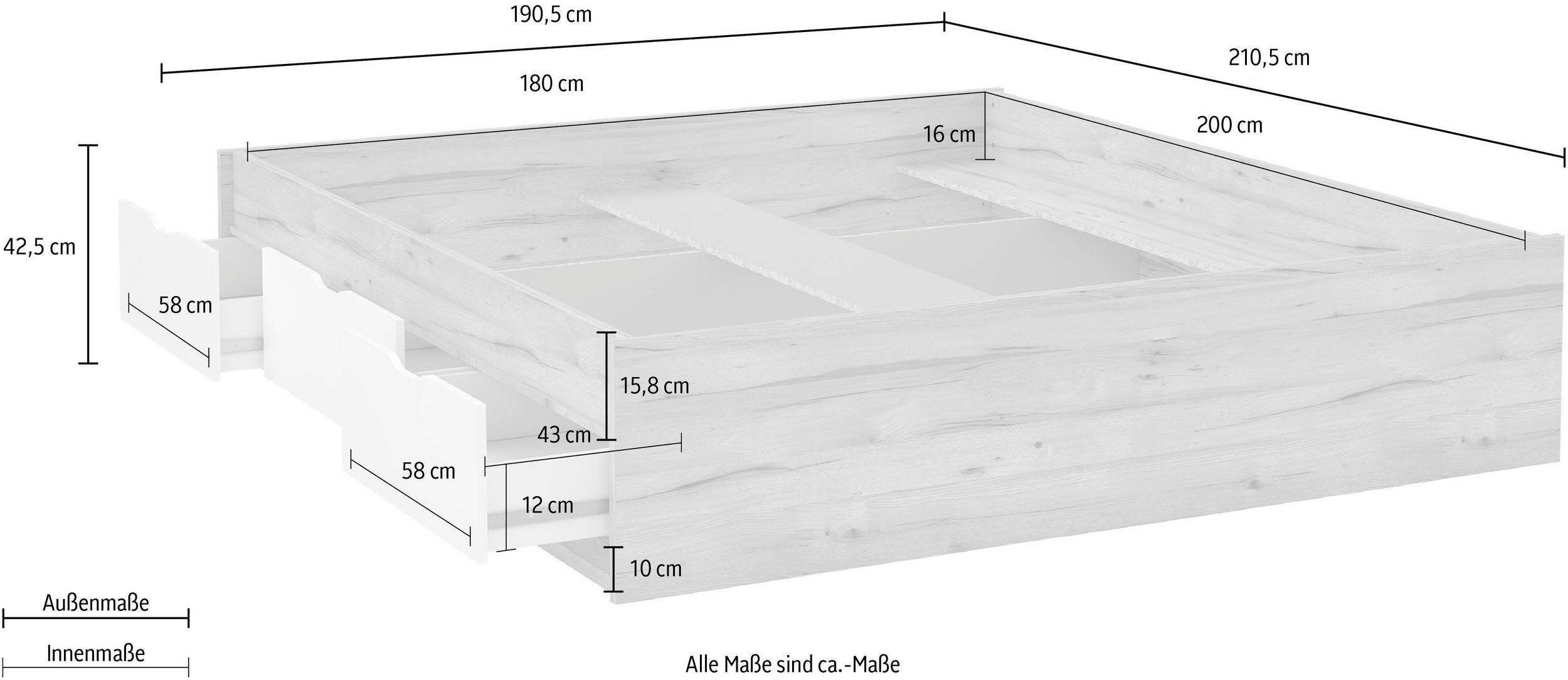 FORTE Ledikant met bergruimte Vankka, veel opbergruimte, Scandinavisch ontwerp