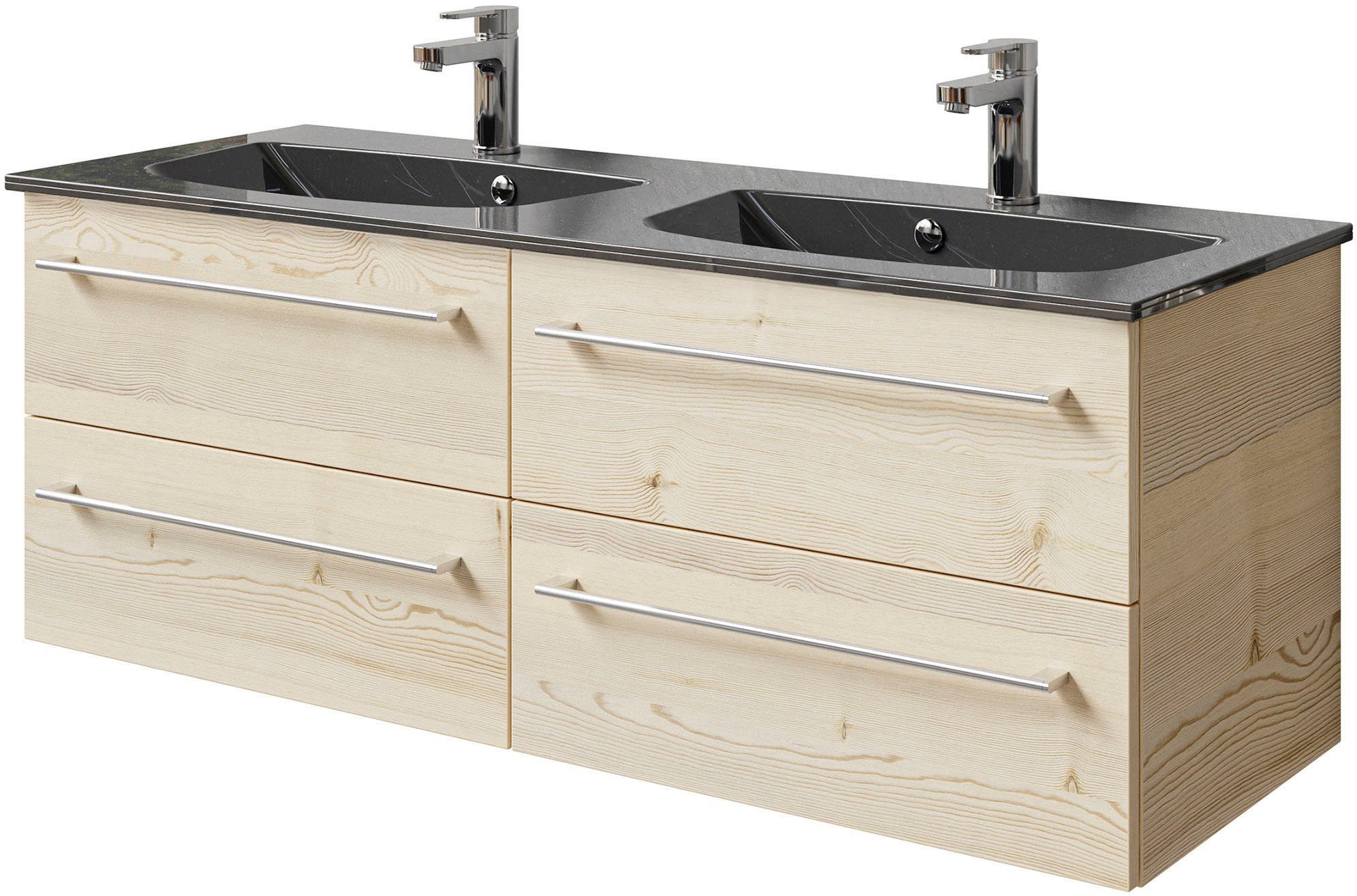 Saphir Wastafelonderkast Serie 6025 mineraalmarmeren wastafel met onderkast, 132 cm breed Dubbele wastafel met 4 lades, hangend, verschillende