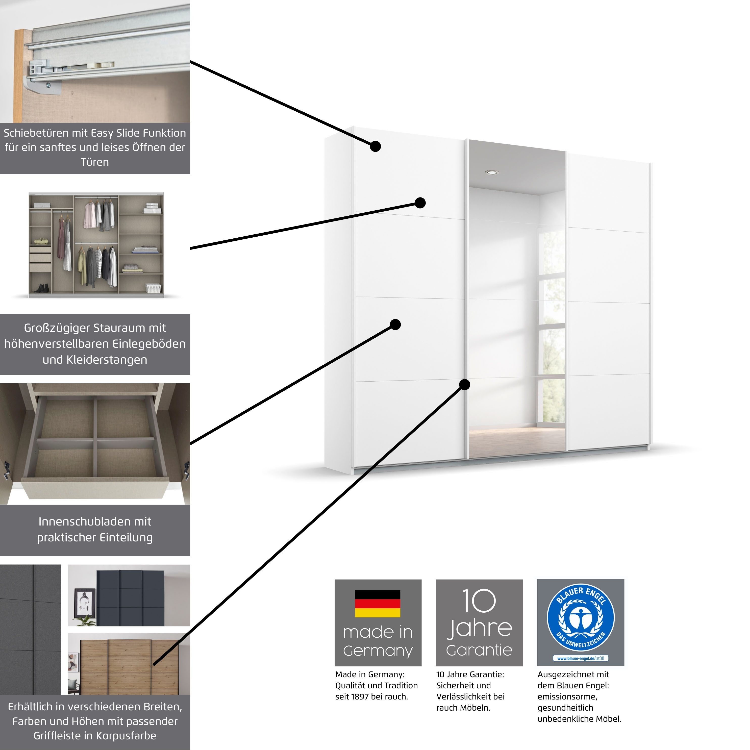 rauch Zweefdeurkast Oteli incl. passe-partout optioneel met verlichting