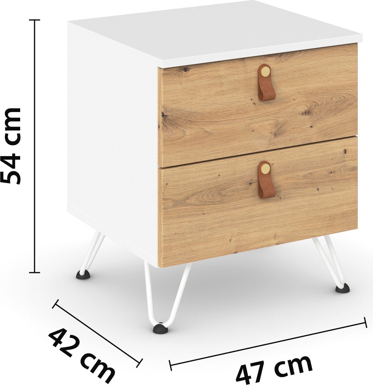 rauch Nachtkastje Homey by Aditio met greeplussen van leer, 2 laden met soft-closefunctie