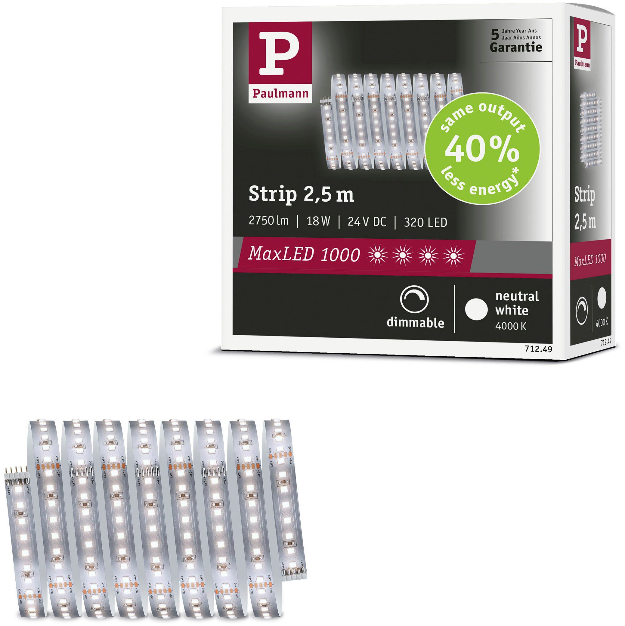 Paulmann Led-strepen MaxLED 1000 LED Strip Neutralweiß Einzelstripe (1 stuk) led lichtsnoeren zilver(kleur)