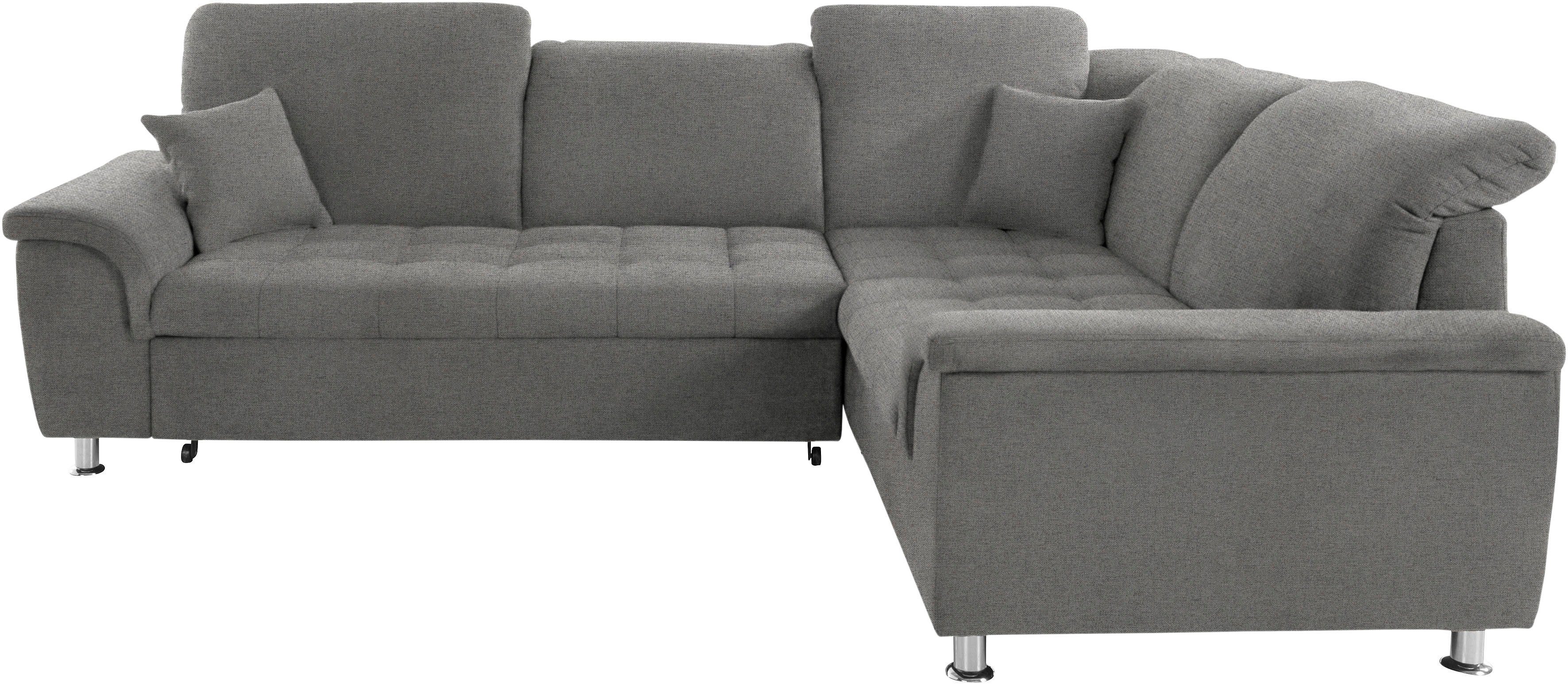 DOMO collection Hoekbank Franzi, zeitlos und elegant, moderne Sitzheftung, L-Form naar keuze met verstelbare hoofdsteun (dan breedte: 275 cm)