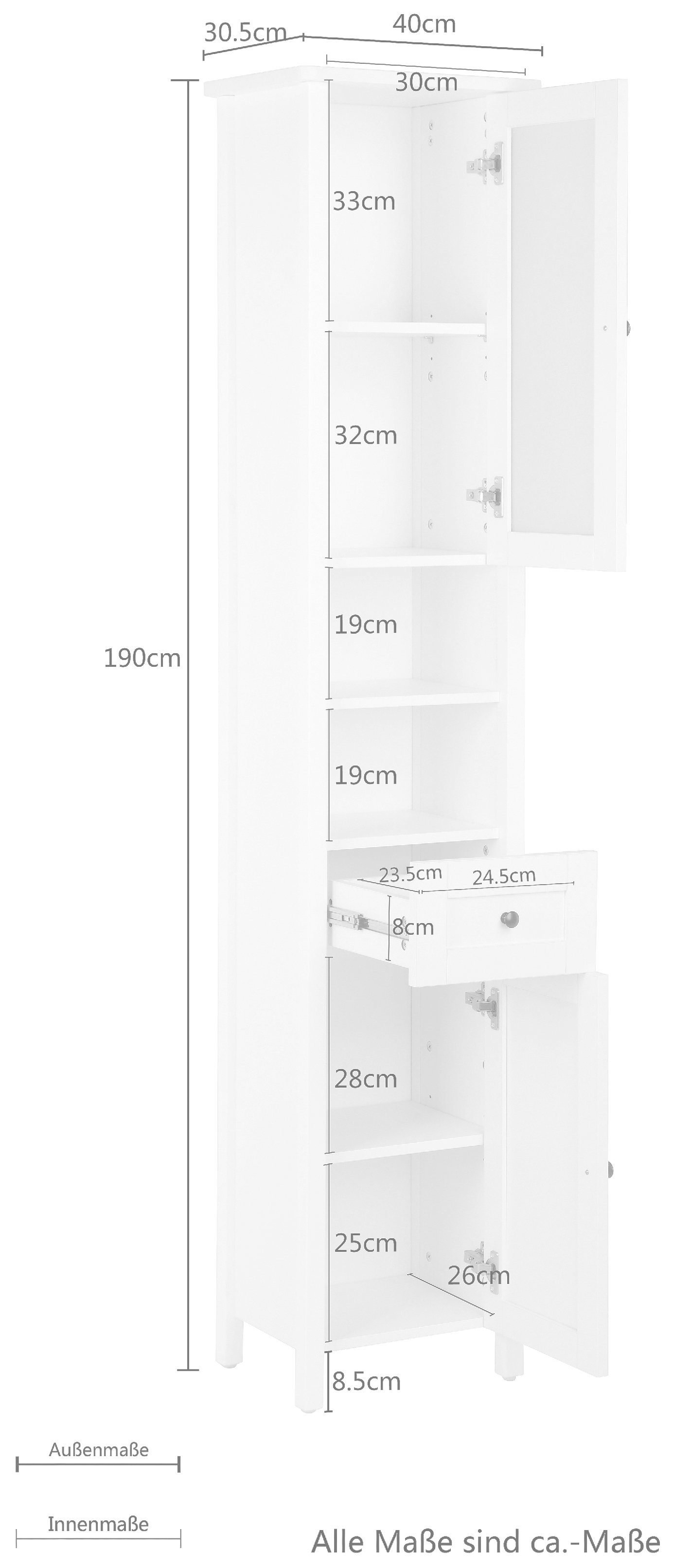 welltime Hoge kast Aalborg Kast badkamerkast Badkamermeubel in landelijke stijl, breedte 40 cm