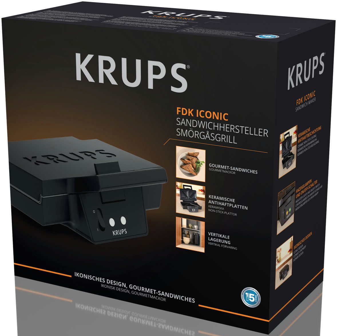 Krups Sandwichmaker Iconische 3-hoekige vorm met elegant design, keramische anti-aanbaklaag