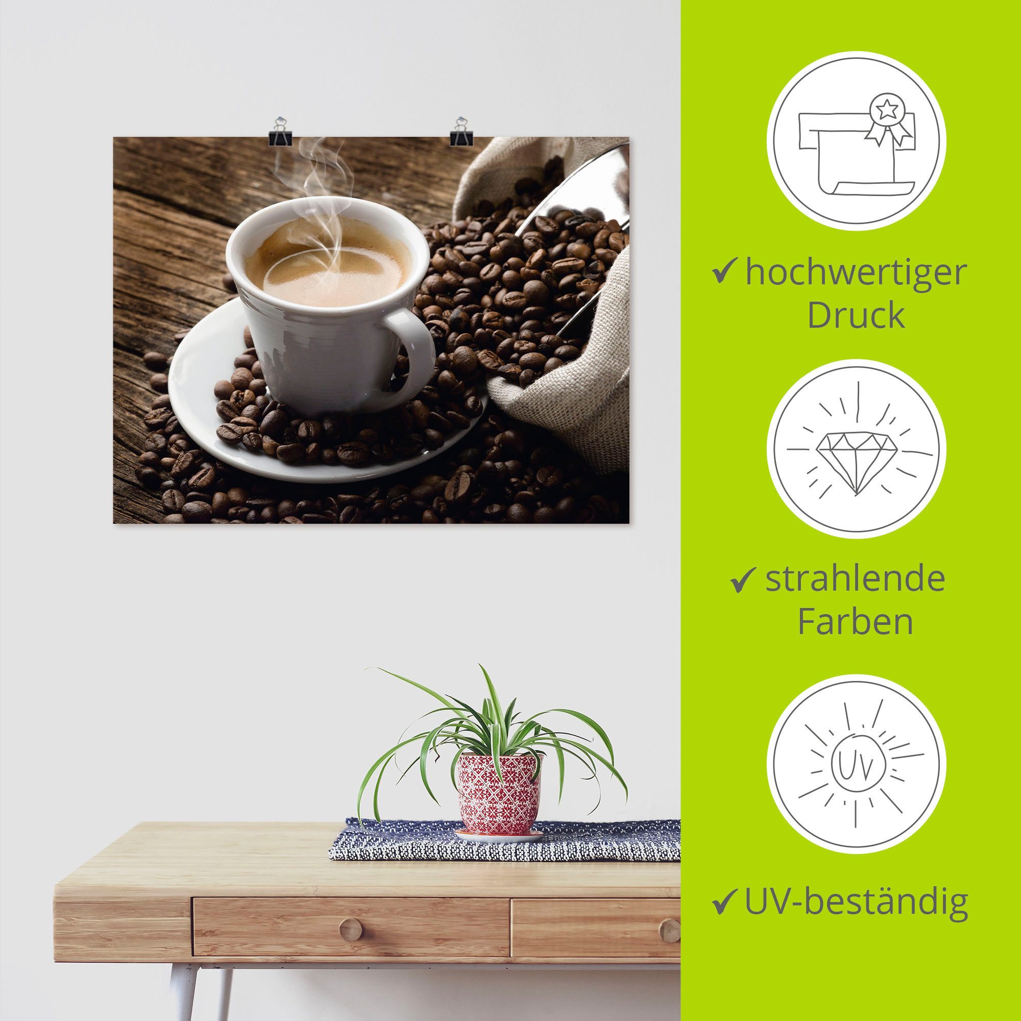 Artland Artprint Hete koffie - hete koffie als artprint van aluminium, artprint voor buiten, artprint op linnen, poster, muursticker