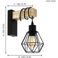 eglo wandlamp townshend 5 zwart - l14 x h24,5 x b24 cm - excl. 1x e27 (elk max. 60 w) - wandlamp - retro - vintage - lamp met hout - slaapkamerlamp - bedlampje - nachtlampje - houten lamp bruin