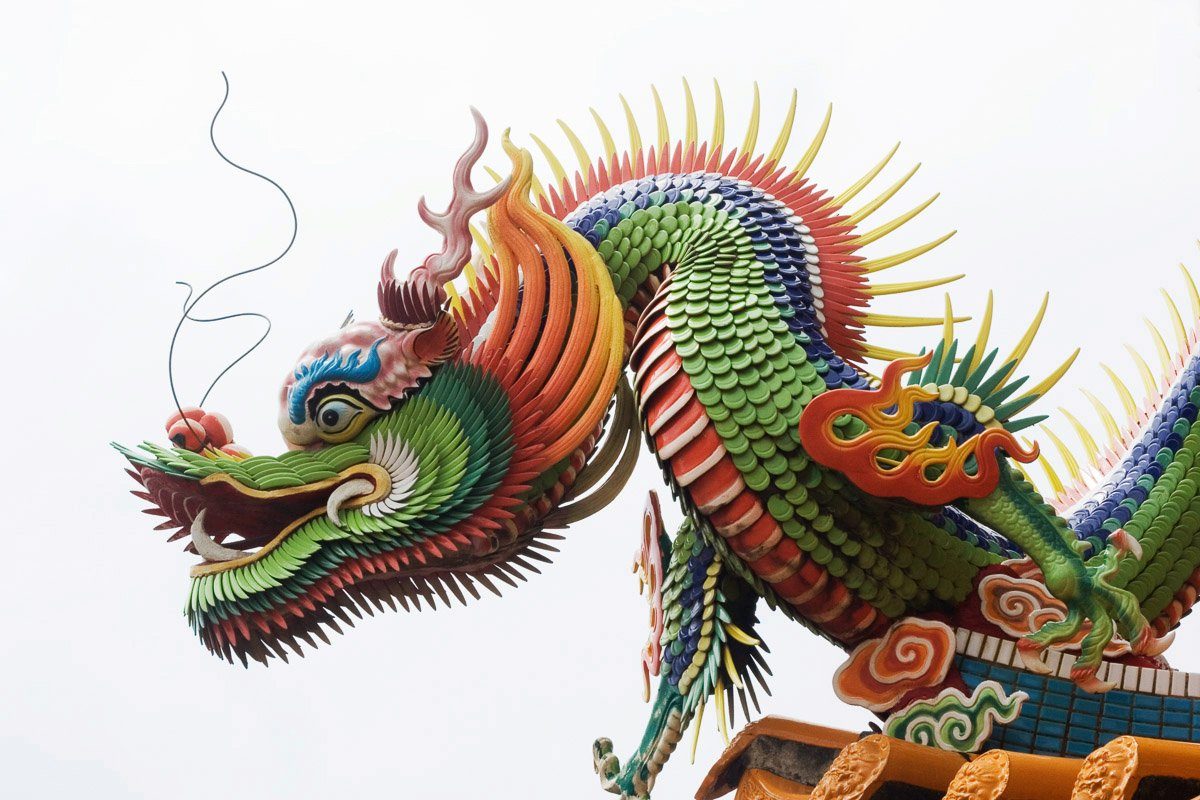 Papermoon Fotobehang Chinese draak Vliesbehang, eersteklas digitale print fotobehang maat 4 m x 2,6 m multicolor