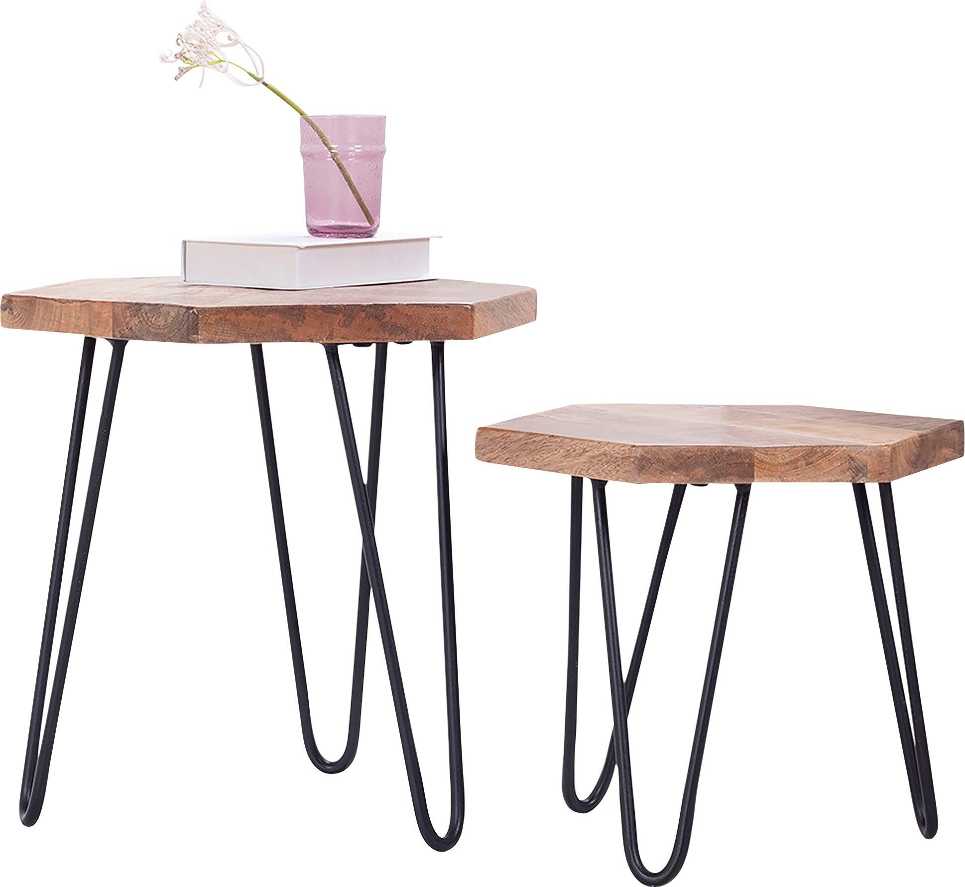 byLIVING Bijzettafel Elea van massief hout, bestaand uit 2 tafels