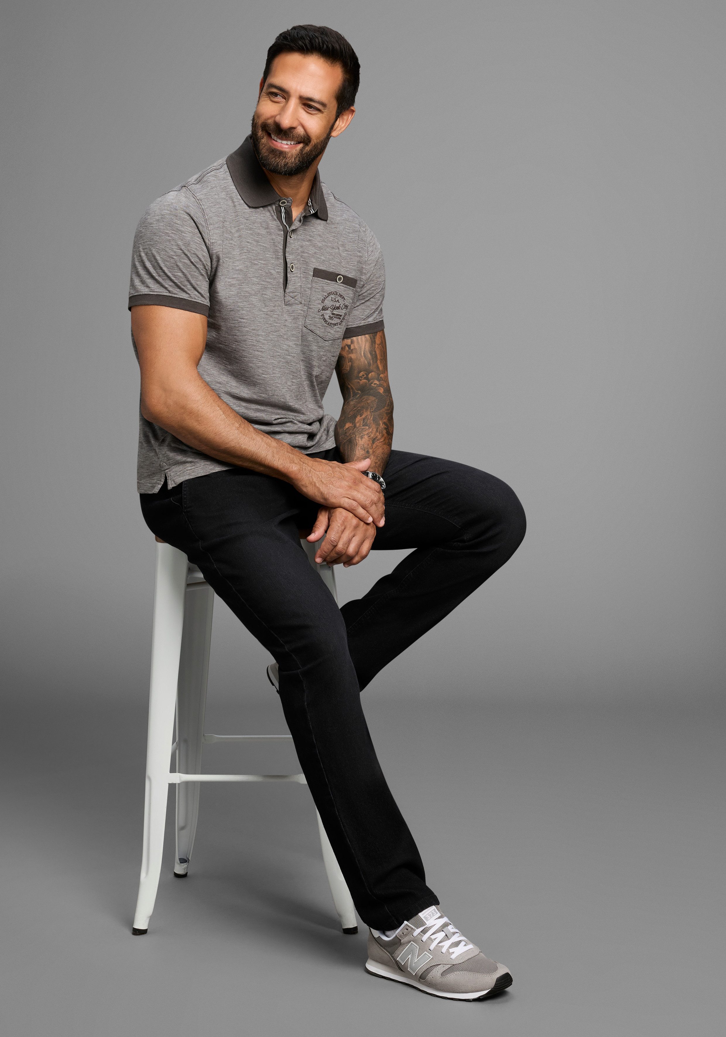 Man's World Poloshirt Korte mouwen, regular fit, gemêleerde structuur, ronde hals