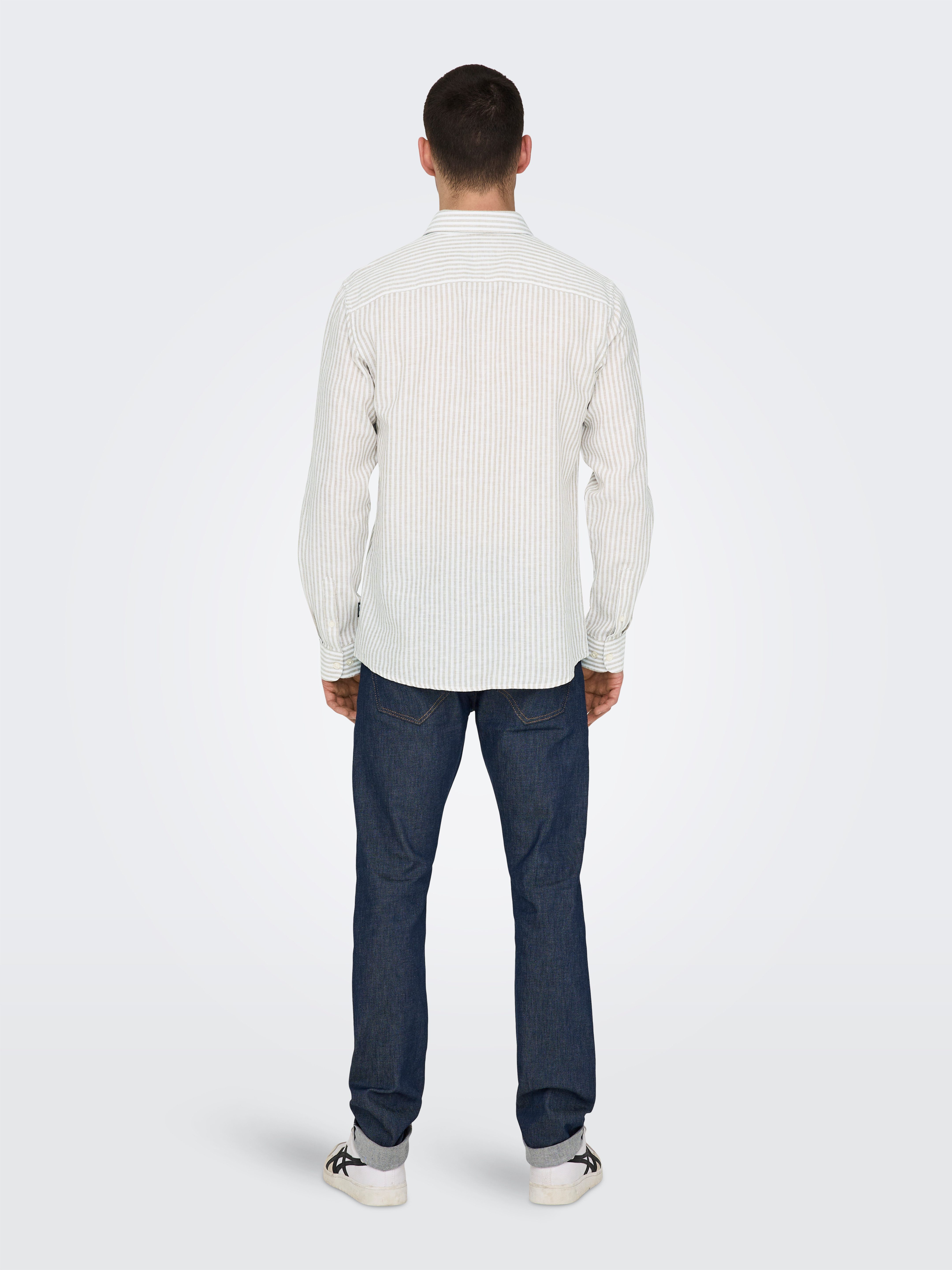 ONLY & SONS Overhemd met korte mouwen ONSCAIDEN LS STRIPE LINEN SHIRT 660 NOOS