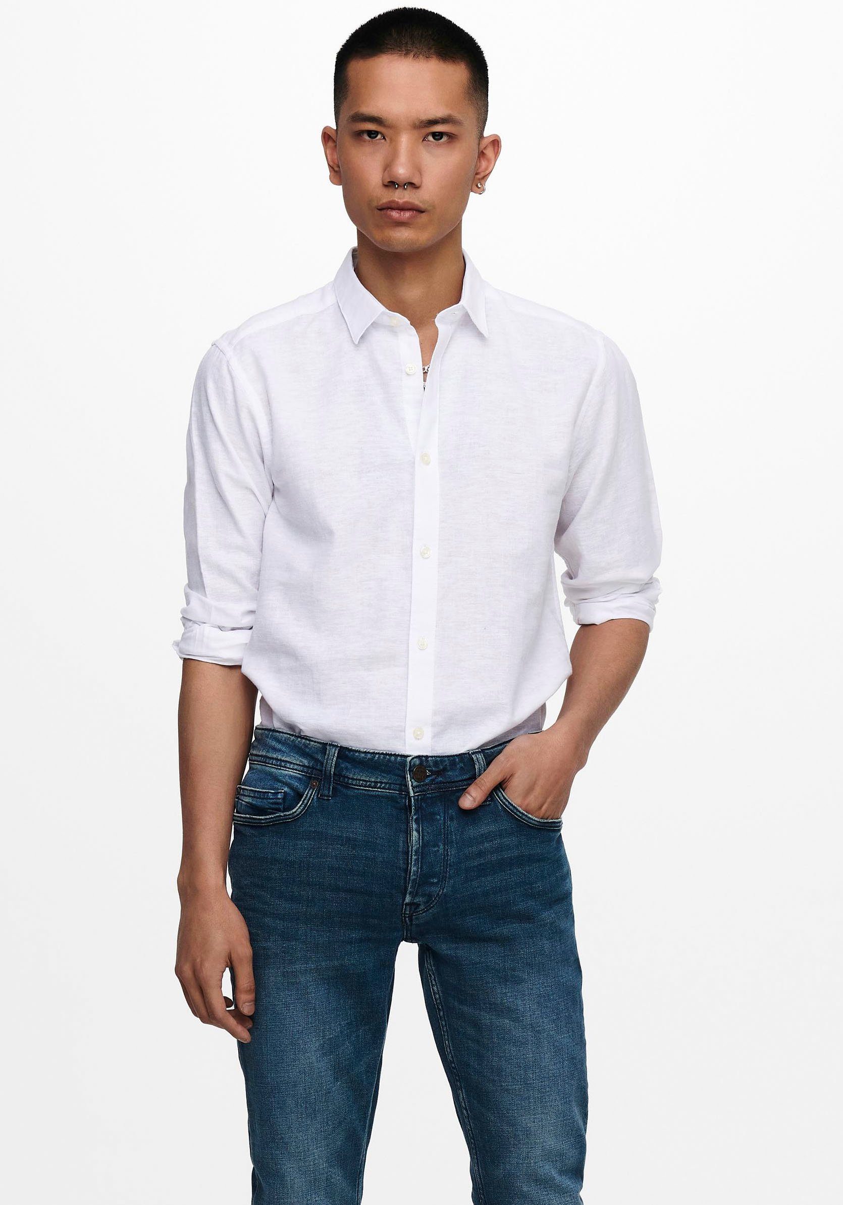 ONLY & SONS Overhemd met lange mouwen ONSCAIDEN LS SOLID LINEN SHIRT NOOS