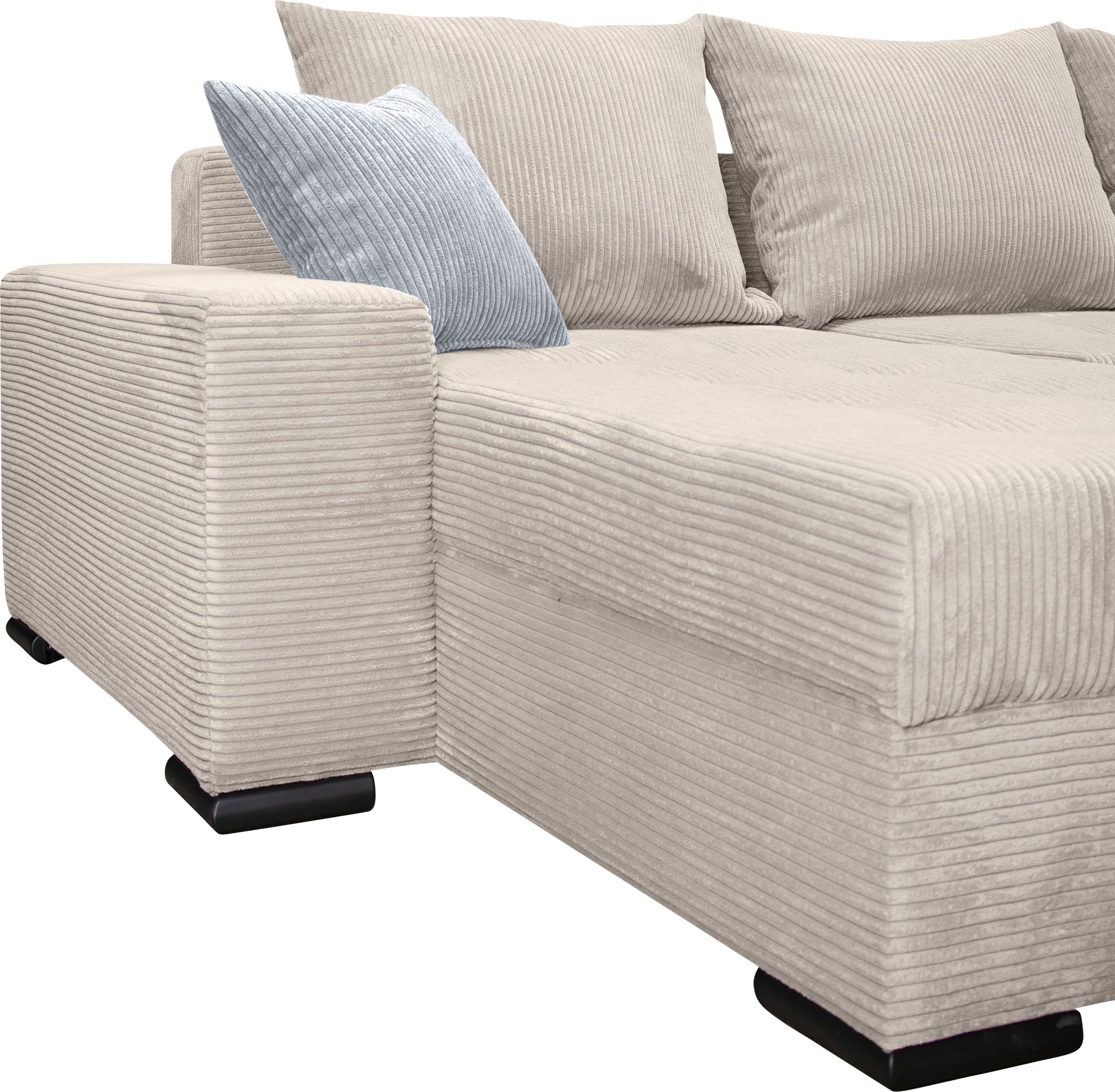COLLECTION AB Zithoek XL-Josy U-vorm, breedte 313 cm, cord-/mix incl. bedfunctie, bedlade, met 4 gelijk grote rugkussens
