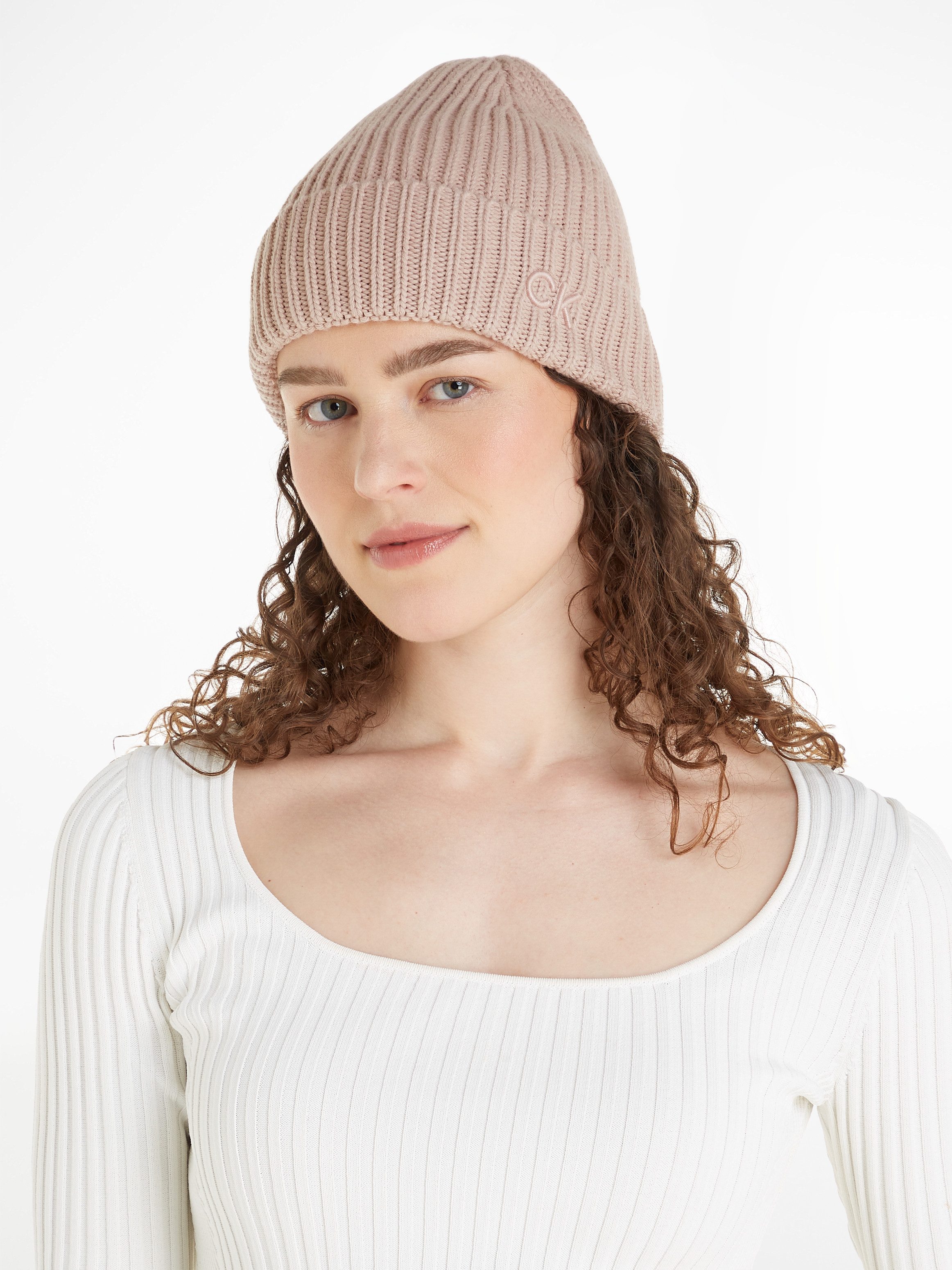 Calvin Klein Beanie CK EMBROIDERY COTTON RIB BEANIE