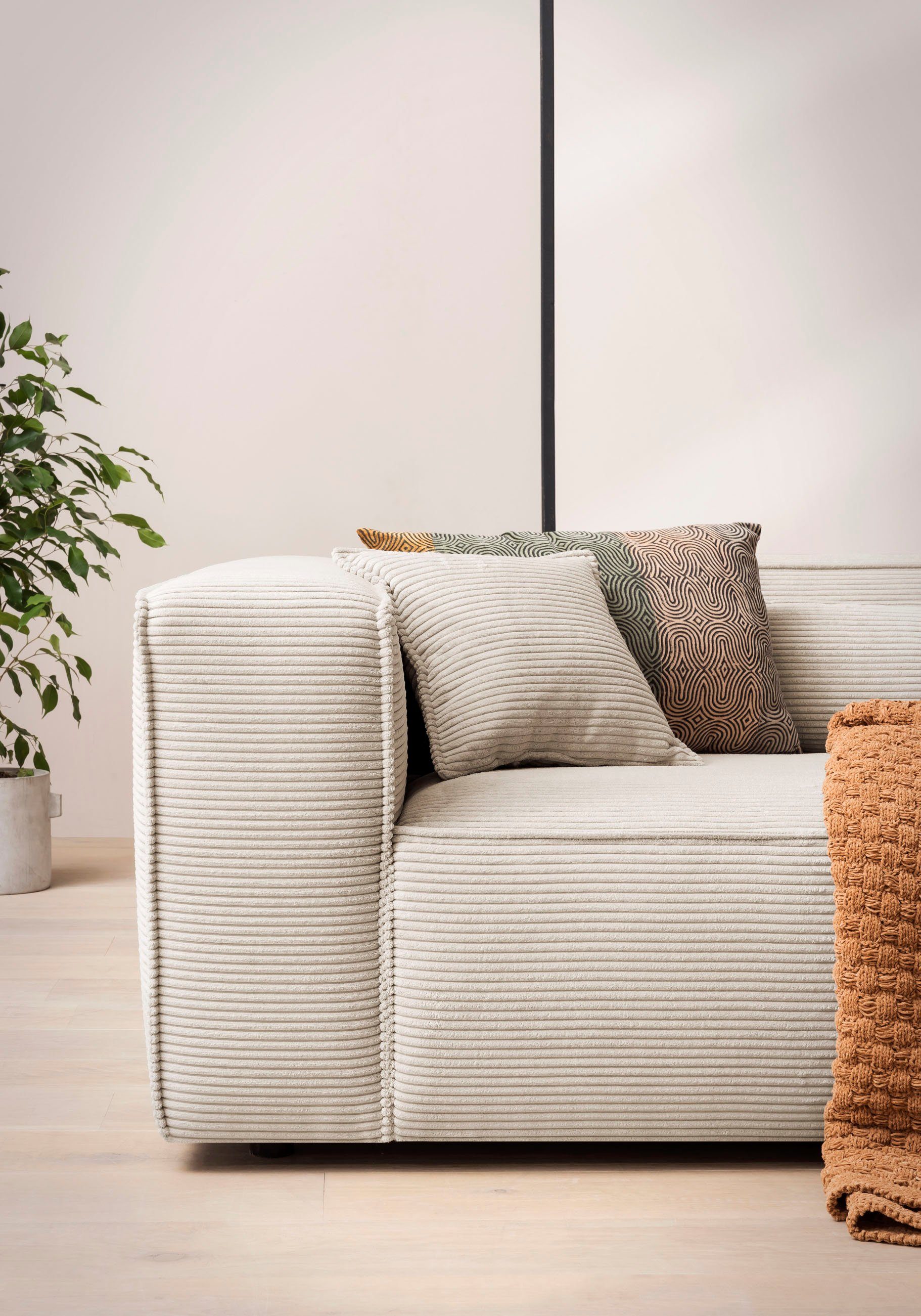 LeGer Home by Lena Gercke Hoekbank PIARA XXL, Big-sofa in cord of linnenlook, L-vorm, met biesnaad