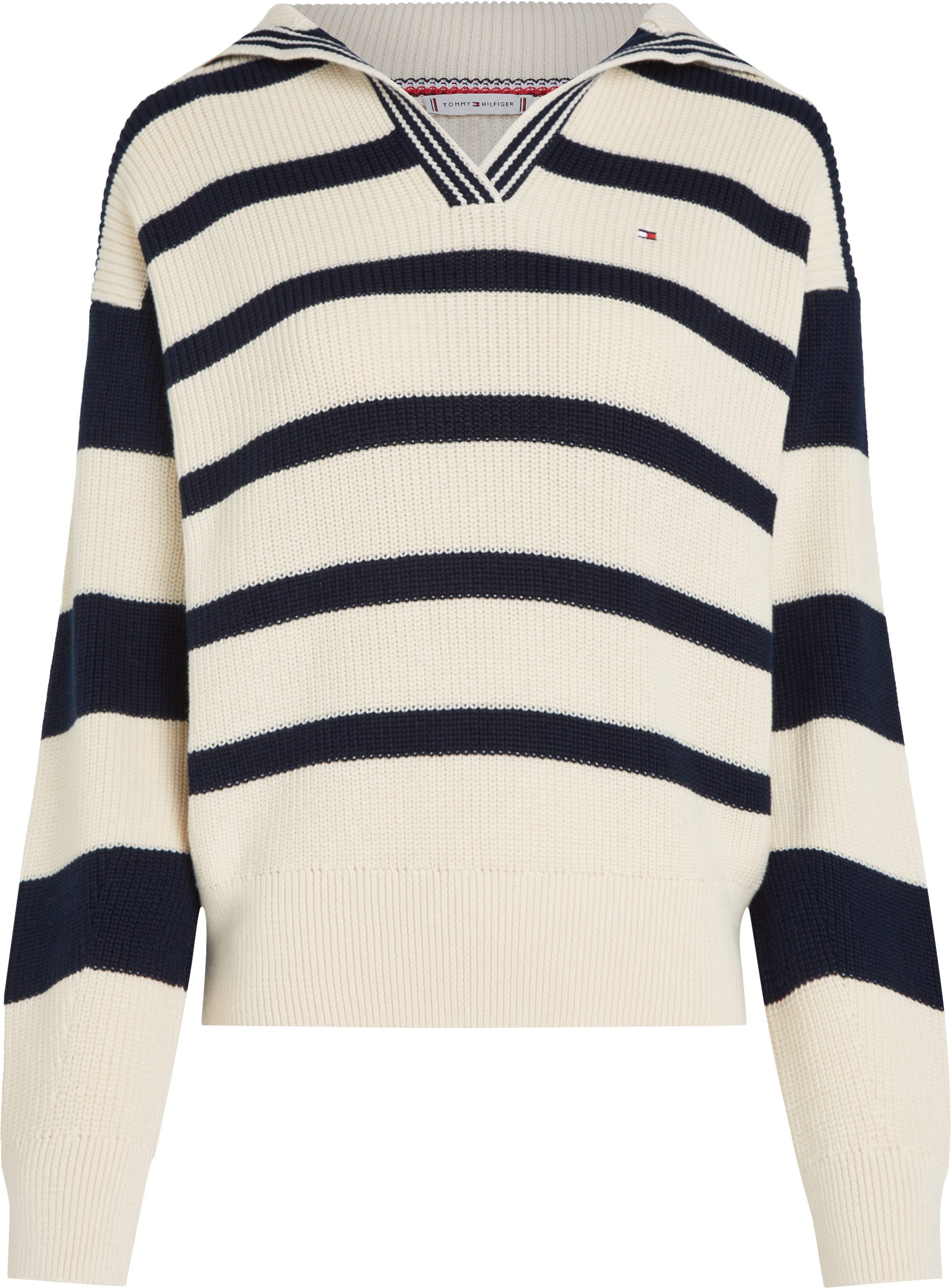 Tommy Hilfiger Trui met polokraag CO CARDI STITCH OPEN POLO SWT LS met parelvangpatroon polokraag logo-borduursel