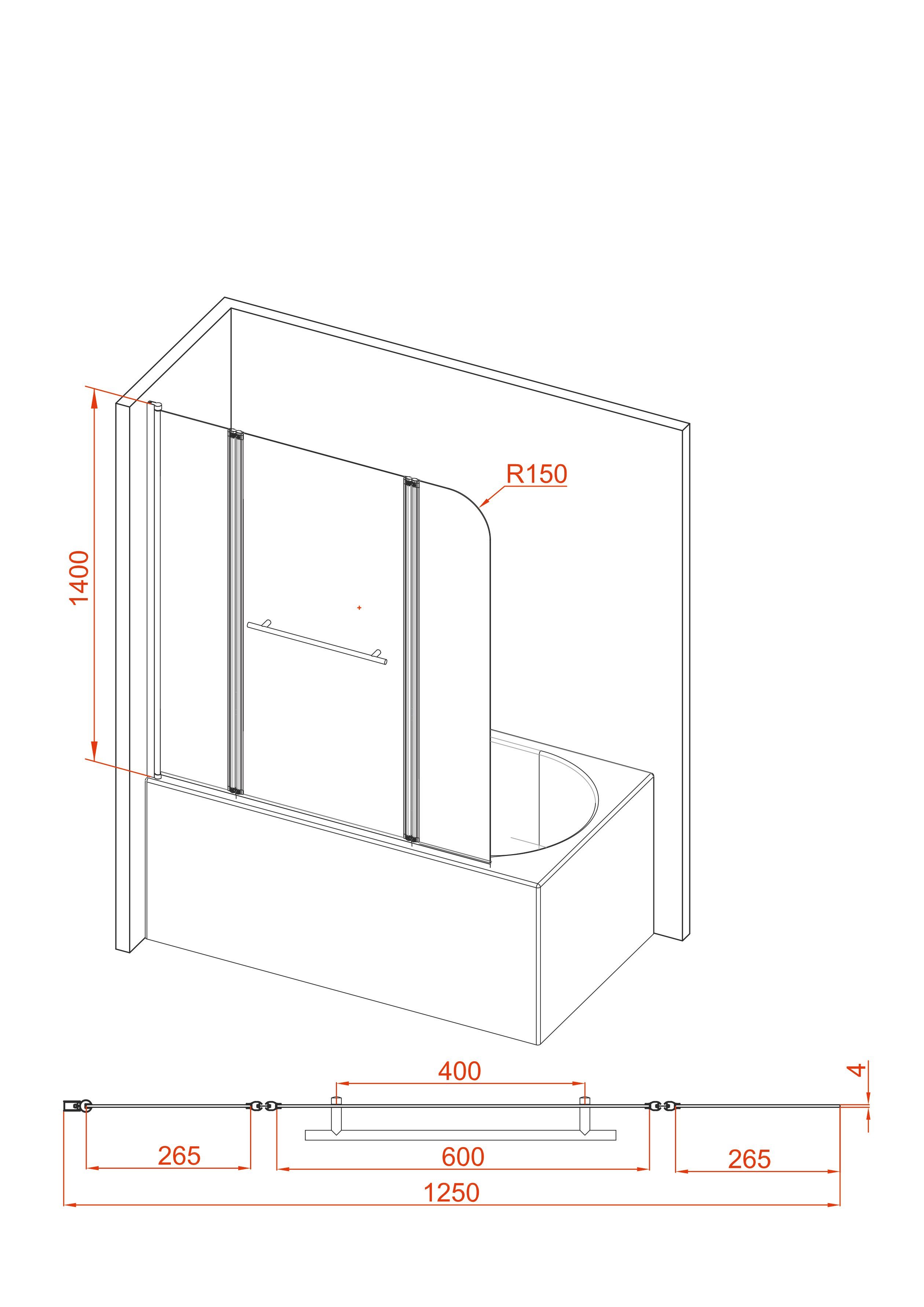 Marwell Badscherm Factory Breedte: 100 cm, 75 cm x 3 cm (2-delig)