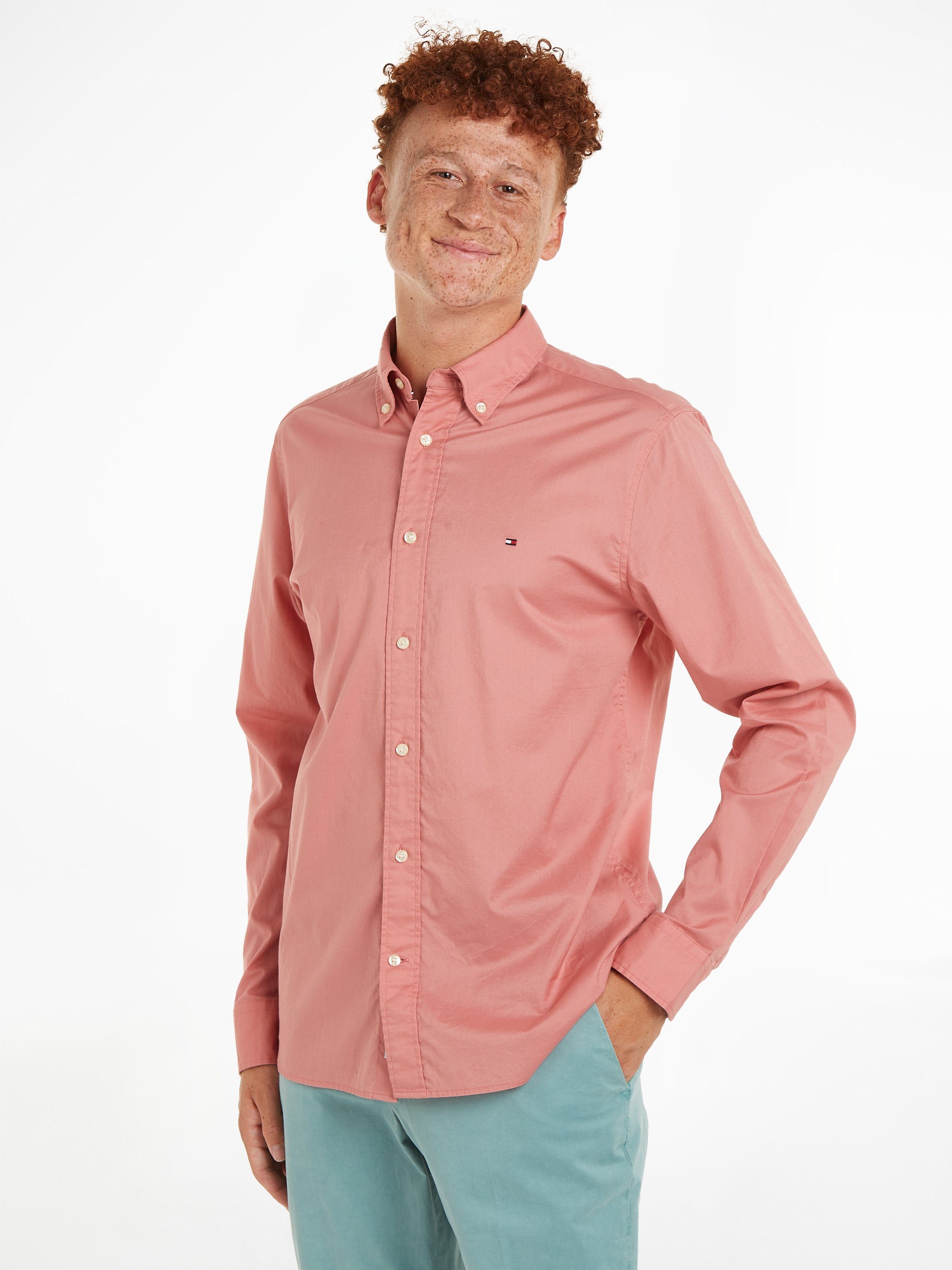 Tommy Hilfiger Overhemd met lange mouwen FLEX POPLIN RF SHIRT met labelschild binnenin de knoopsluiting (1-delig)