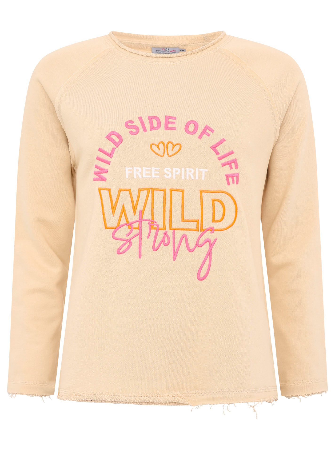 Zwillingsherz Sweatshirt Wild Side Of Life met used-look randen en kleurrijke borduursel