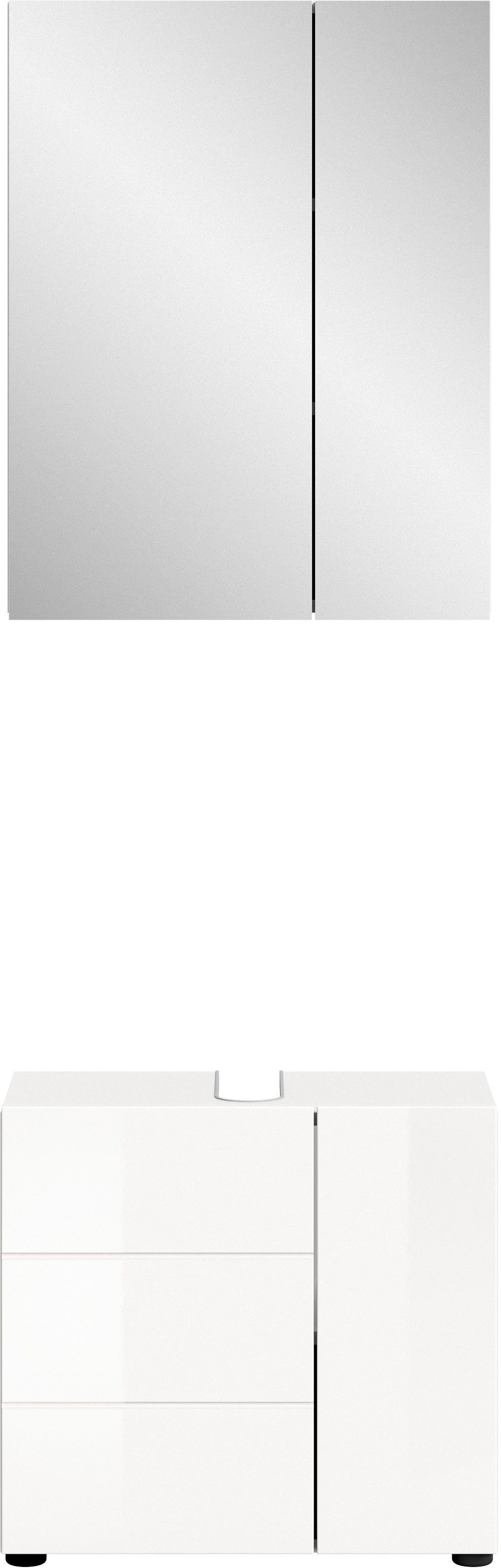 welltime Badmeubelset Biel, 2 delig, bestaande uit: Onderkast voor wastafel, Spiegelkast (2 stuks) badmeubelsets wit