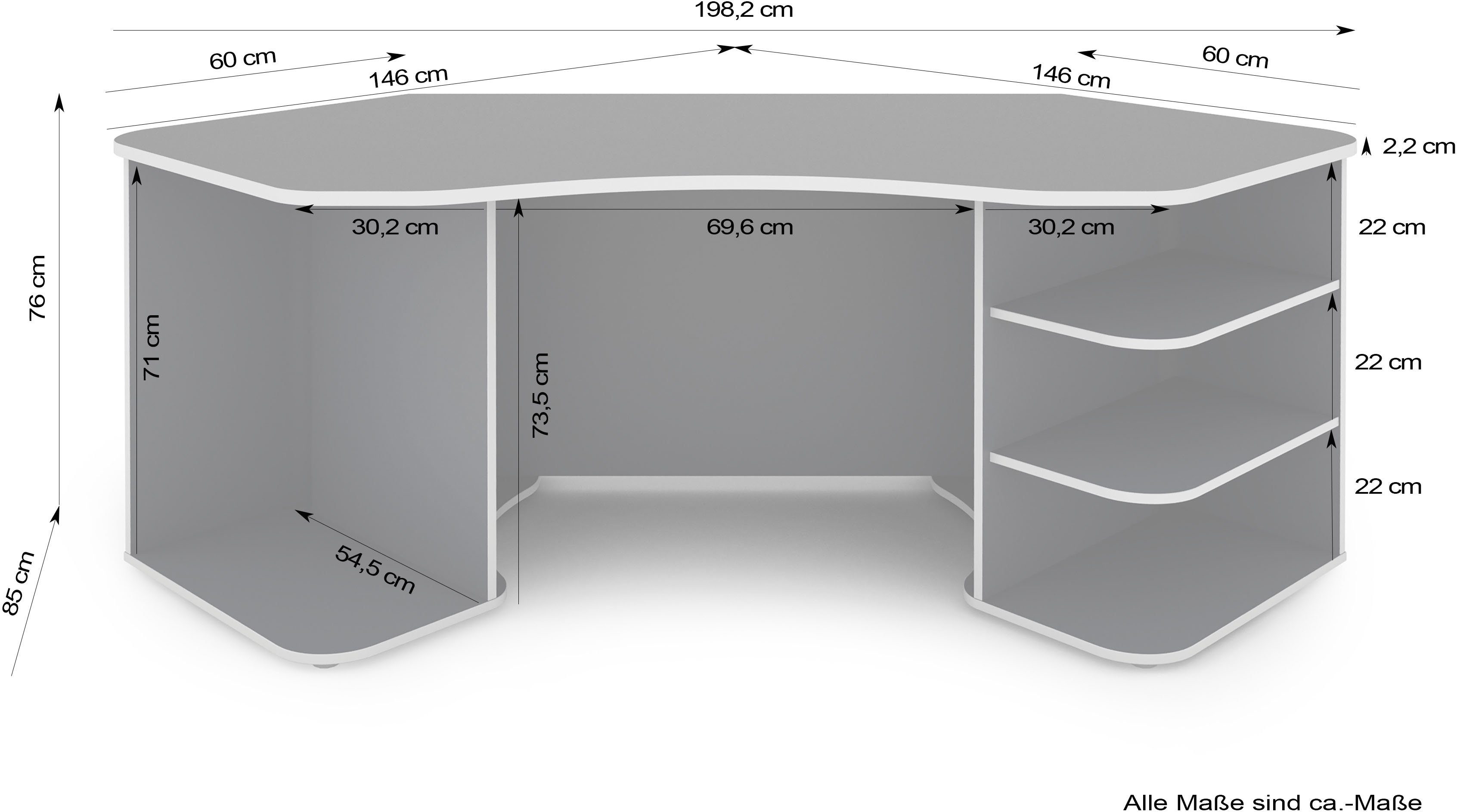 byLIVING Gamingtafel Thanatos Breedte 198 cm, modern hoekbureau