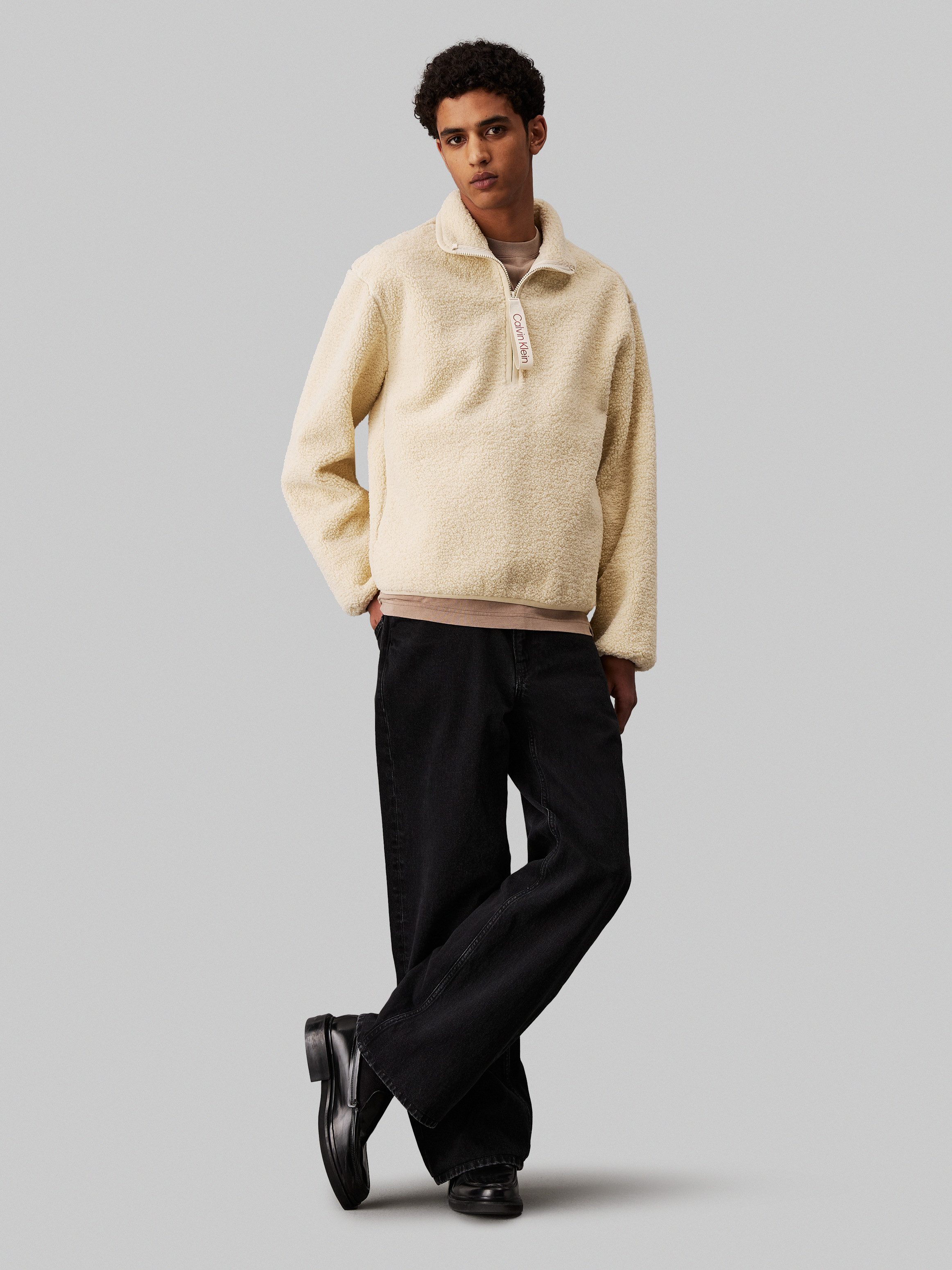 Calvin Klein Pluchen jack HALF ZIP SHERPA met een logo-opschrift