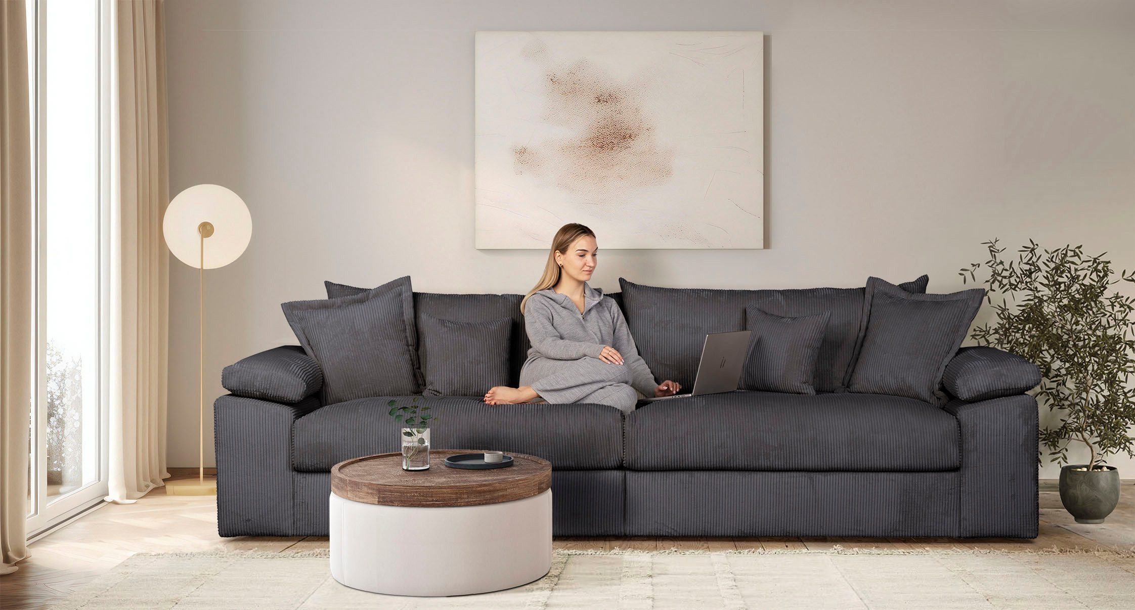 Home affaire Megabank Soft&Cosy XXL - breedte 303 cm Mega-bank, in corduroy, met binnenvering
