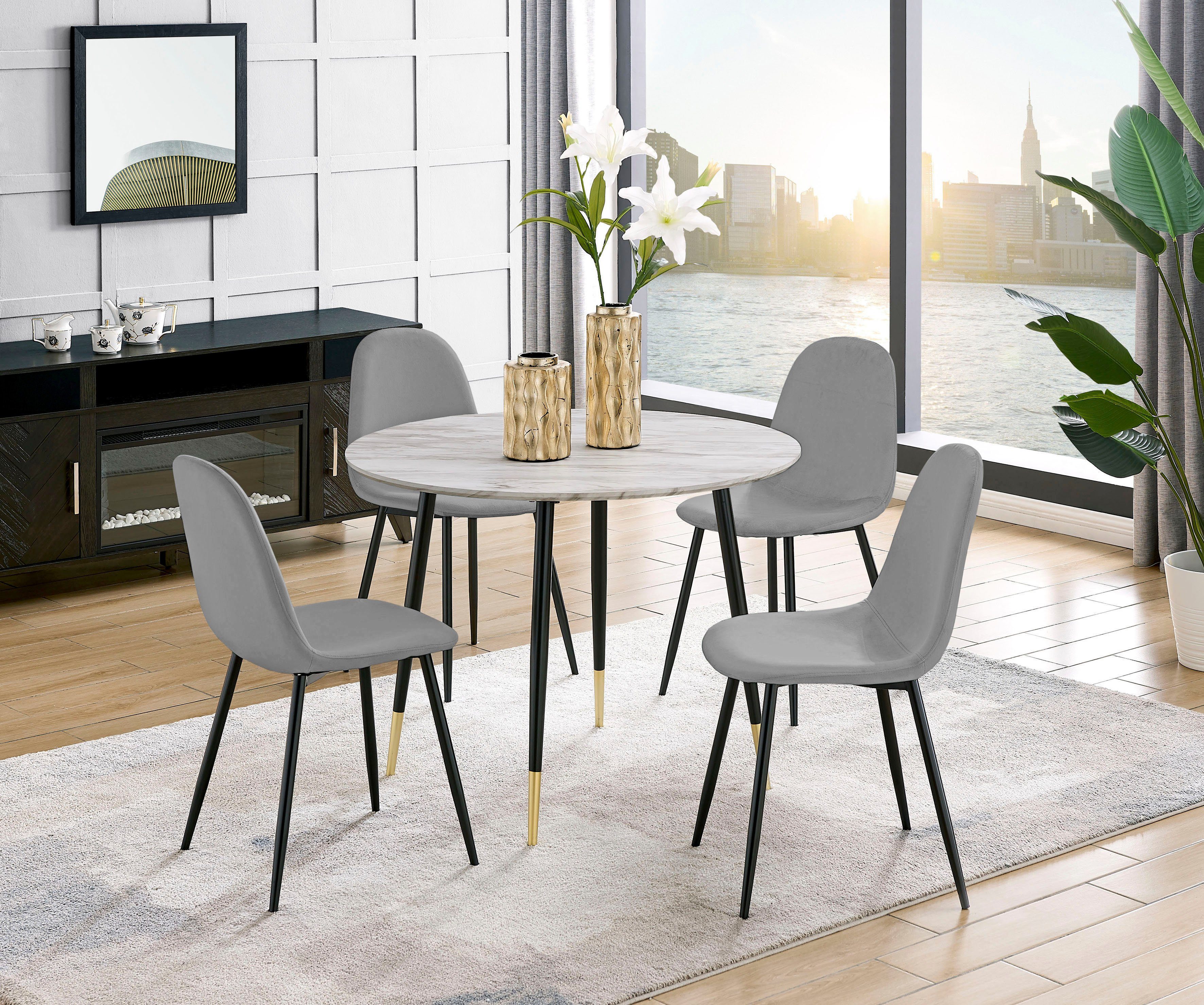 Leonique Eethoek Eadwine, TOPSELLER! Zitgroep eettafel plus 4 eetkamerstoelen (set, 5-delig)