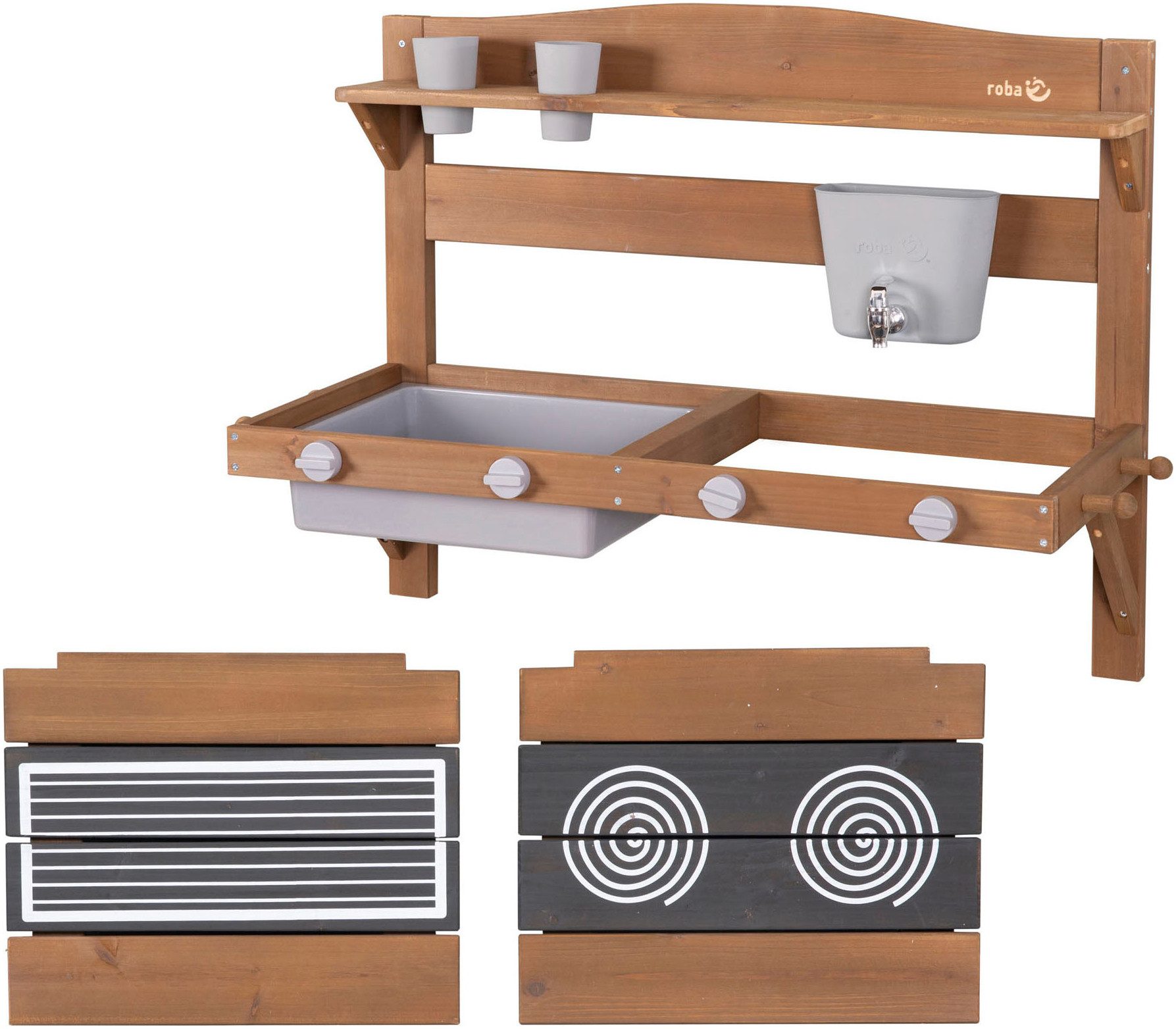 Roba® Outdoor-speelkeukentje Modderkeuken om op te hangen, teakkleur gelazuurd, van hout