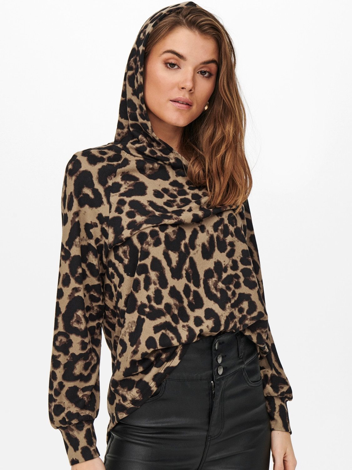 Only Capuchonshirt ONLELCOS EMMA L/S HOOD met verschillende prints of effen kleuren